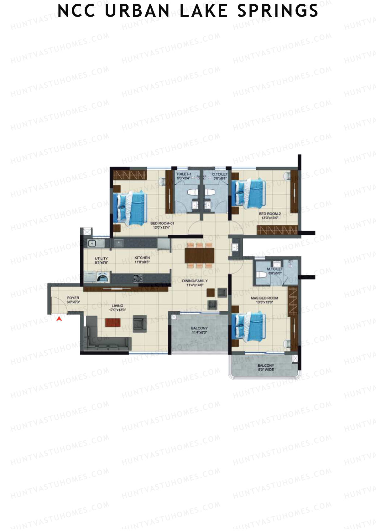 NCC Urban Lake Springs Tower 2 Unit 2 (Type 1) Floor Plan