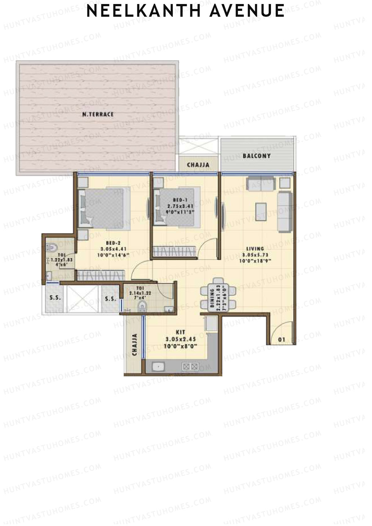 Neelkanth Avenue, Tower 1, Unit 1, 2BHK, Super Area 1690   sq ft 