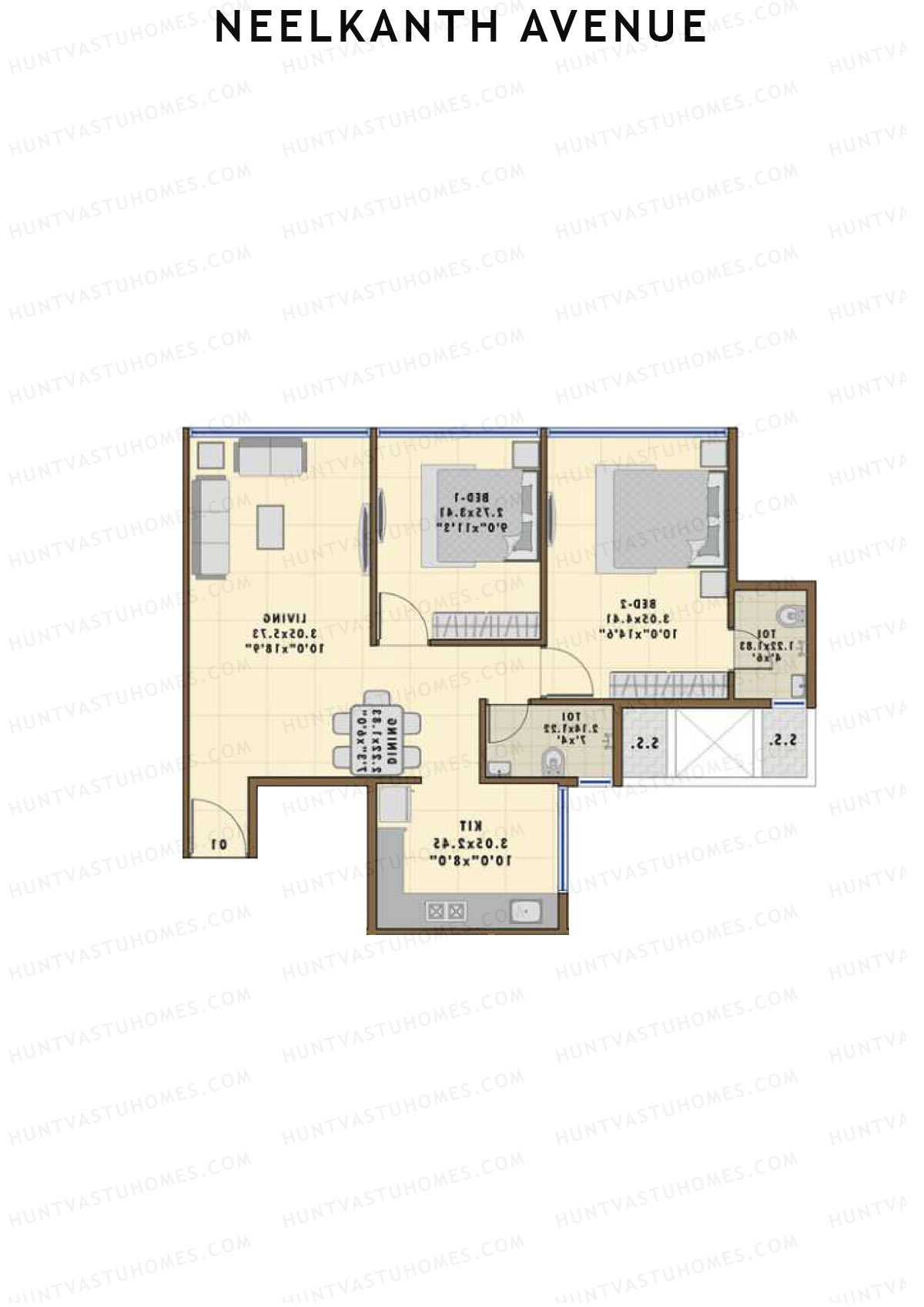 Neelkanth Avenue, Tower 1, Unit 2, 2BHK, Super Area 1150   sq ft 