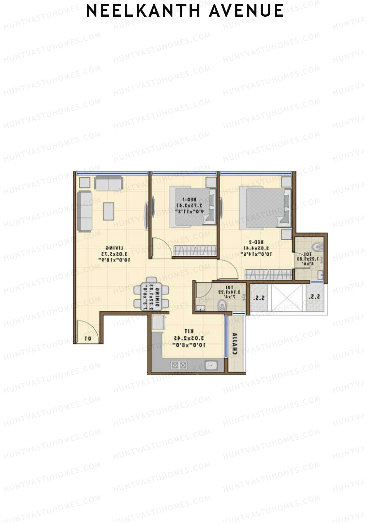 Neelkanth Avenue, Tower 1, Unit 2, 2BHK, Super Area 1190   sq ft 