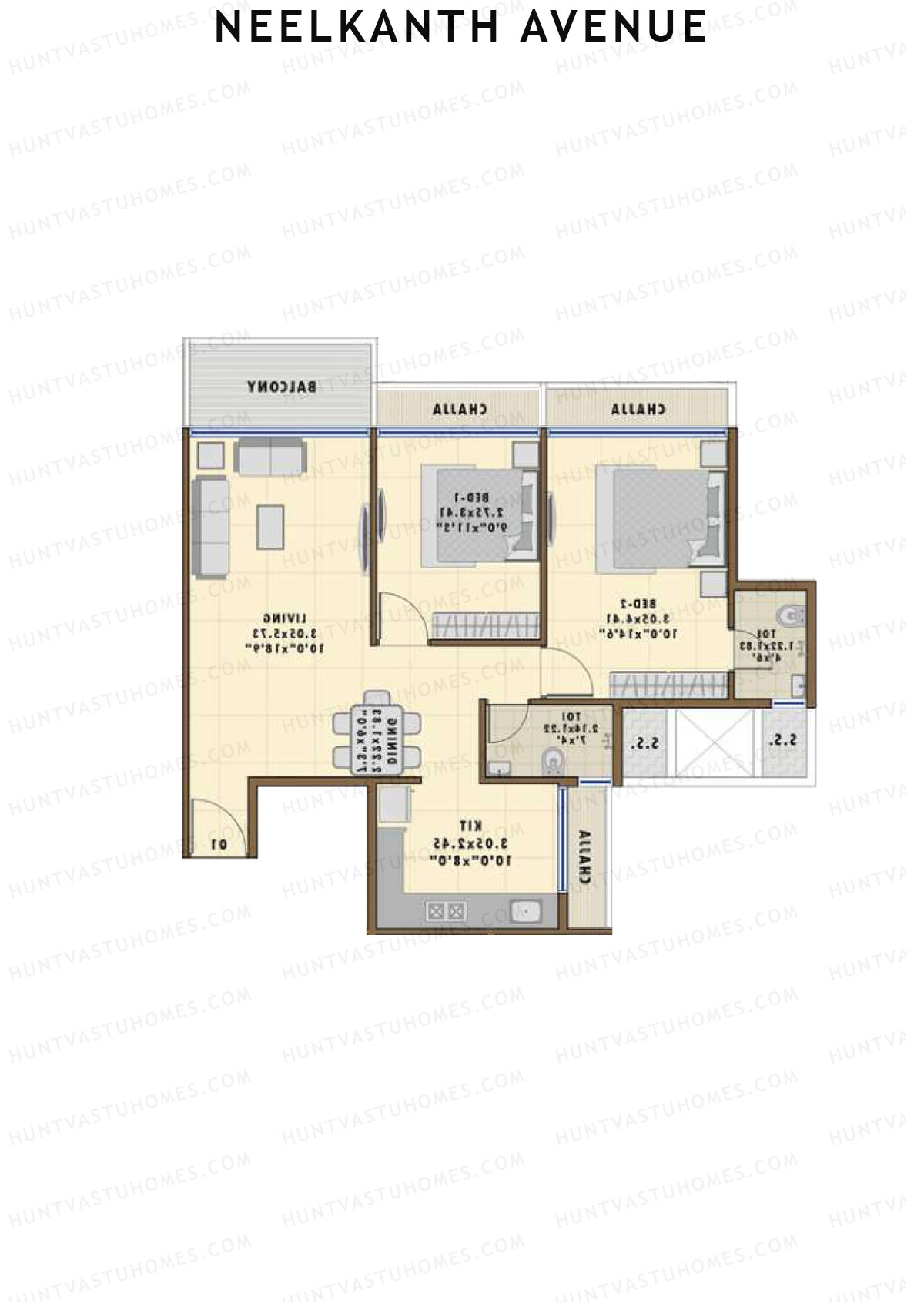 Neelkanth Avenue, Tower 1, Unit 2, 2BHK, Super Area 1375   sq ft 