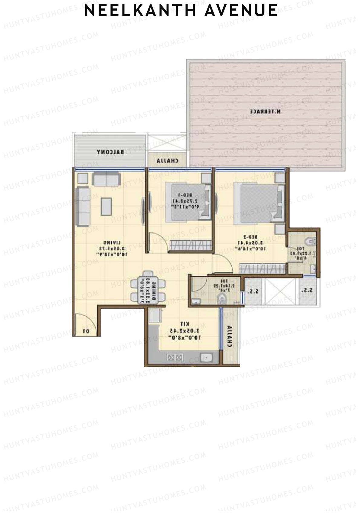 Neelkanth Avenue, Tower 1, Unit 2, 2BHK, Super Area 1690   sq ft 