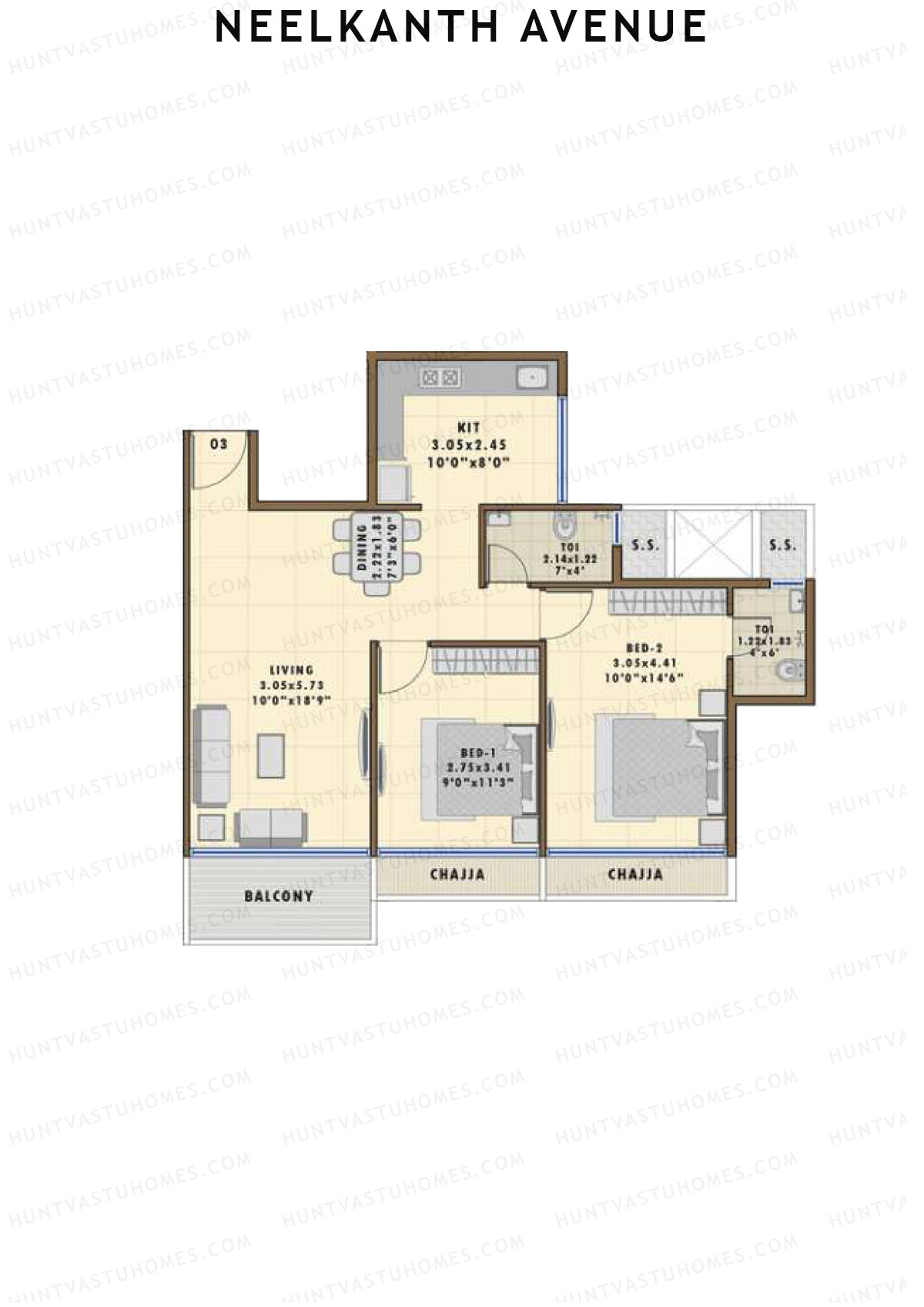 Neelkanth Avenue, Tower 1, Unit 3, 2BHK, Super Area 1340   sq ft 