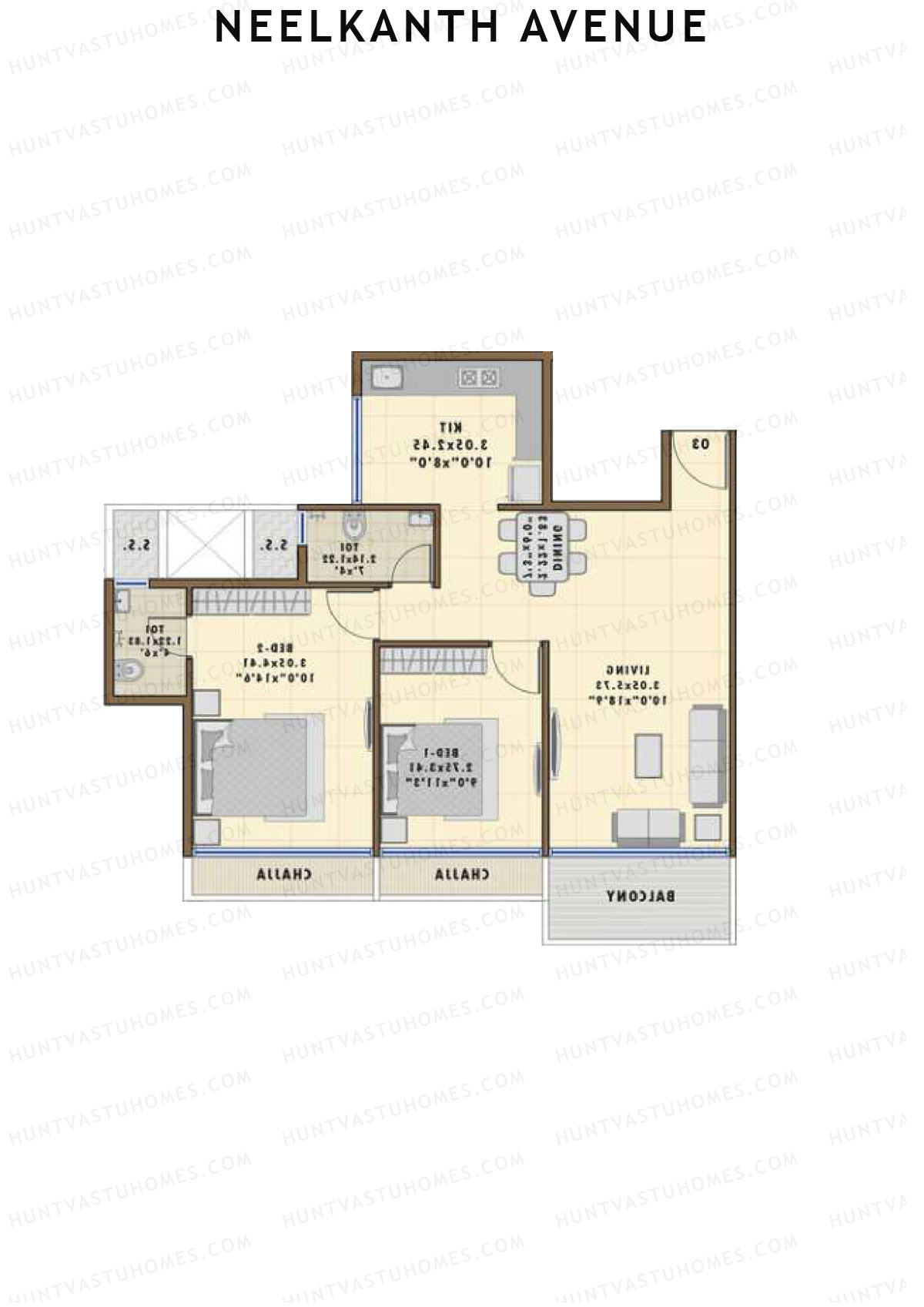 Neelkanth Avenue, Tower 1, Unit 4, 2BHK, Super Area 1340   sq ft 