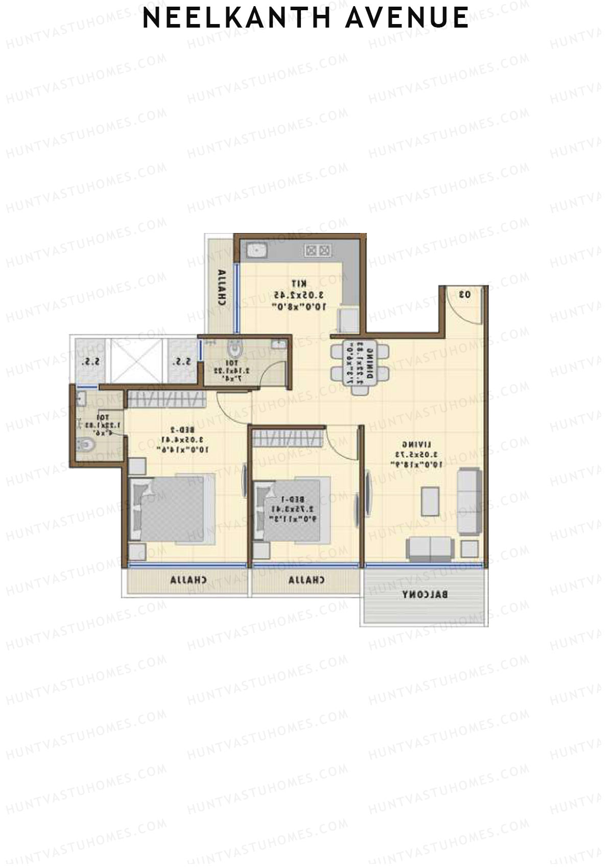 Neelkanth Avenue, Tower 1, Unit 4, 2BHK, Super Area 1375   sq ft 