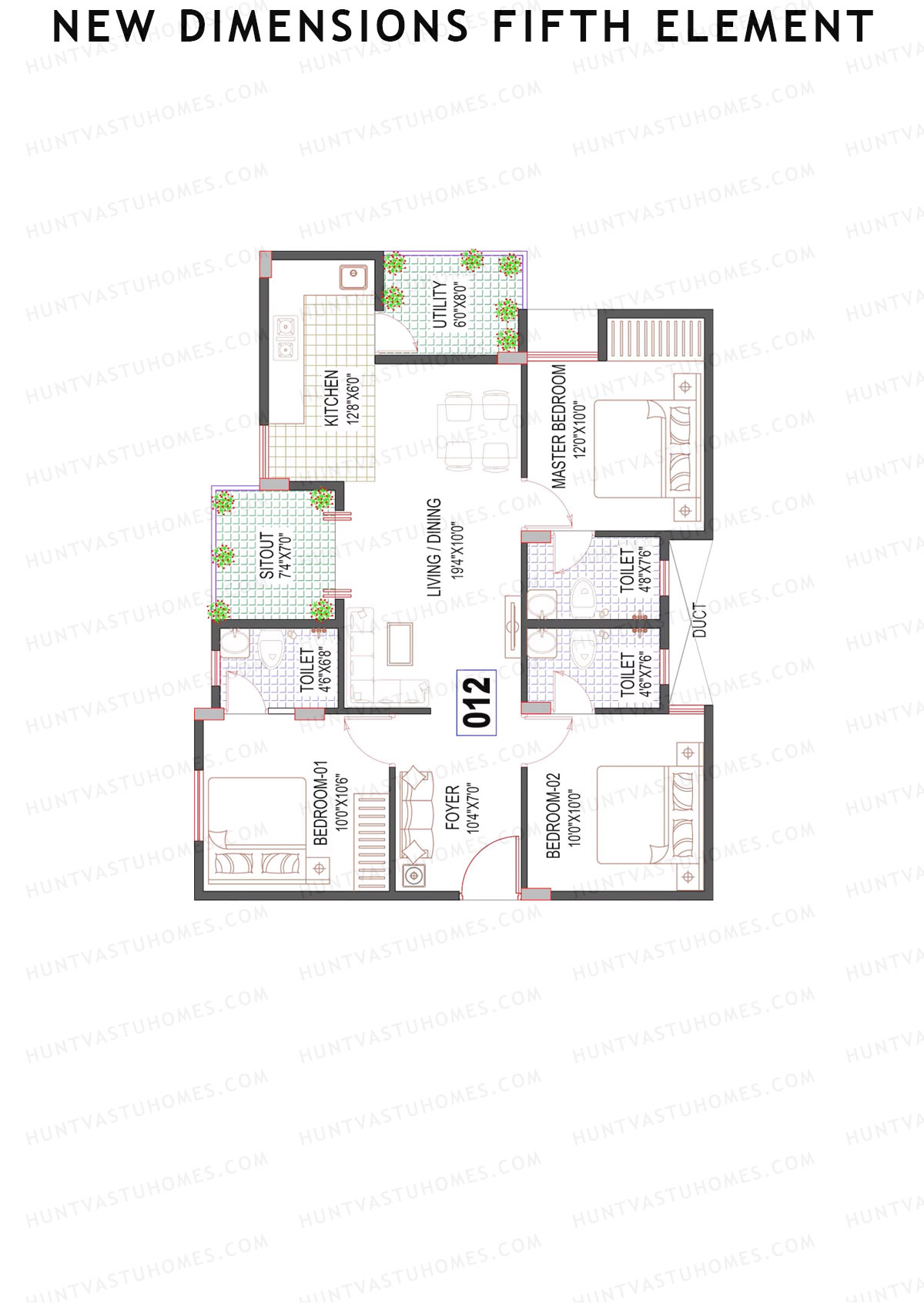 New Dimensions Fifth Element, Block A, Unit 12, 3BHK, Super Area 1230   sq ft 