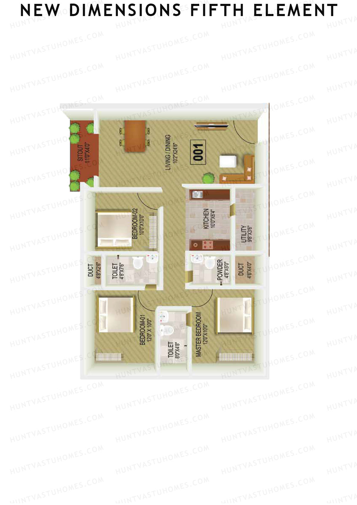 New Dimensions Fifth Element, Block A, Unit 1, 3BHK, Super Area 1350   sq ft 