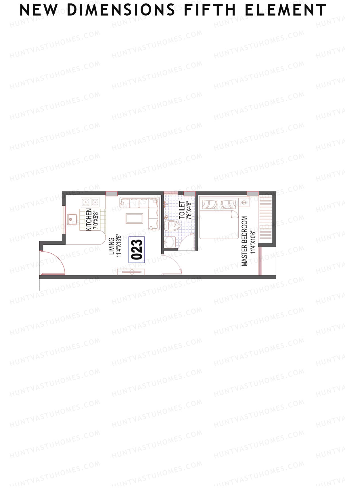 New Dimensions Fifth Element, Block A, Unit 23, 1BHK, Super Area 477   sq ft 