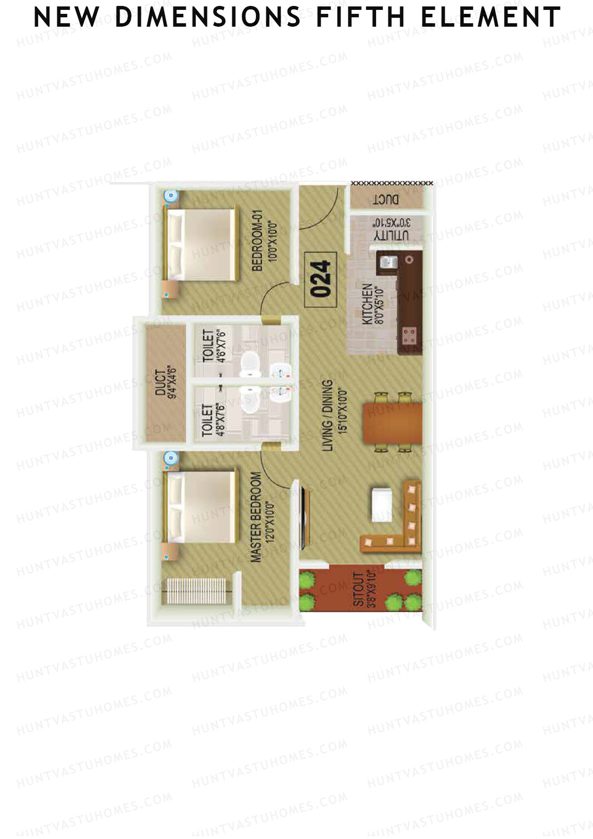 New Dimensions Fifth Element, Block A, Unit 24, 2BHK, Super Area 860   sq ft 