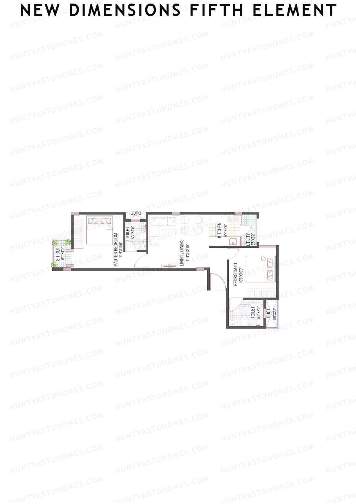 New Dimensions Fifth Element, Block A, Unit 4, 2BHK, Super Area 850   sq ft 