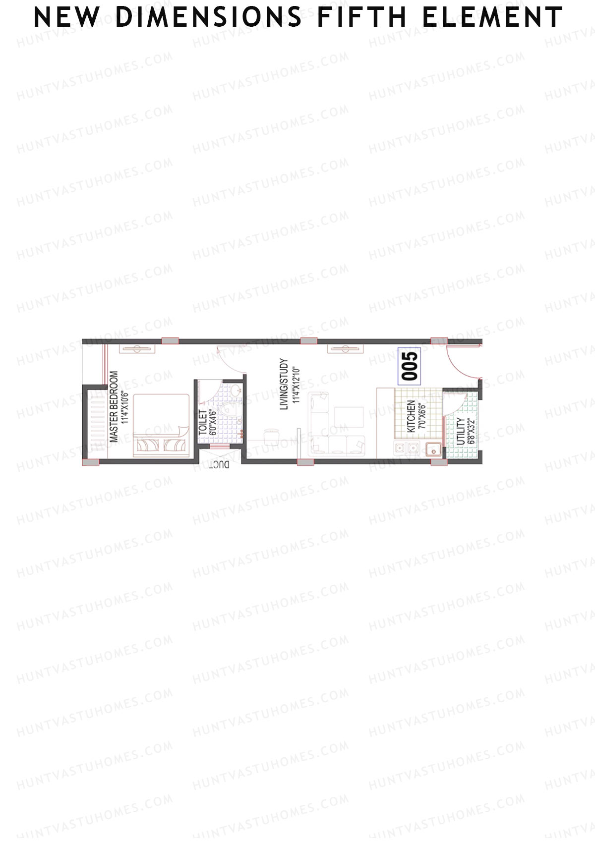 New Dimensions Fifth Element, Block A, Unit 5, 1BHK, Super Area 575   sq ft 