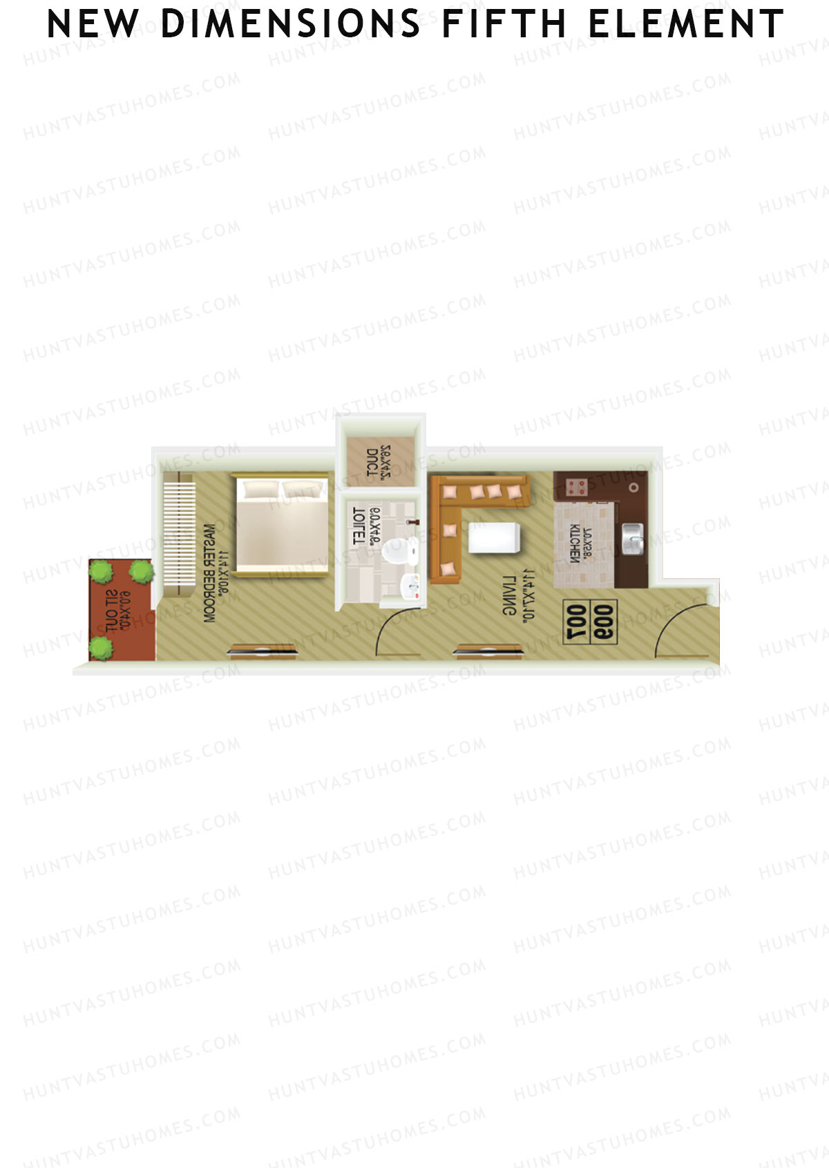 New Dimensions Fifth Element, Block A, Unit 6, 1BHK, Super Area 500   sq ft 