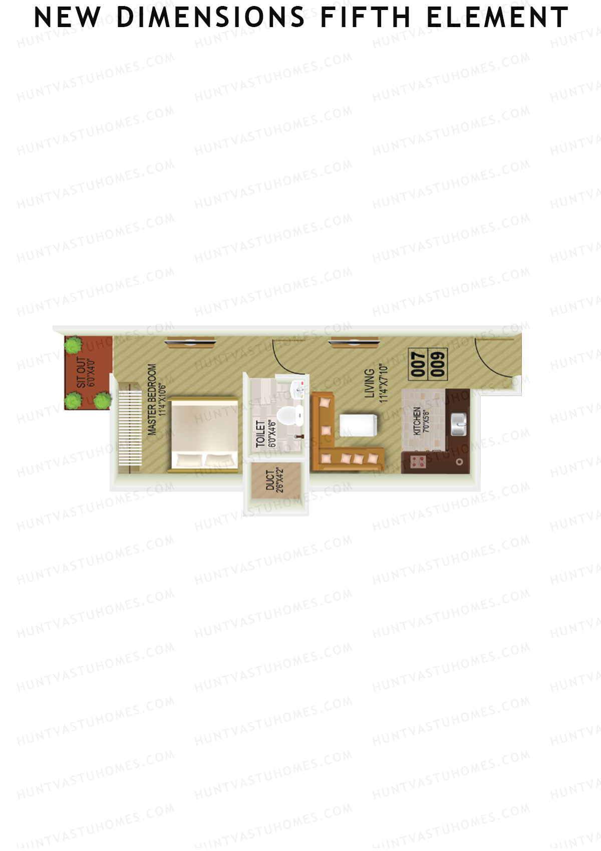 New Dimensions Fifth Element, Block A, Unit 9, 1BHK, Super Area 500   sq ft 