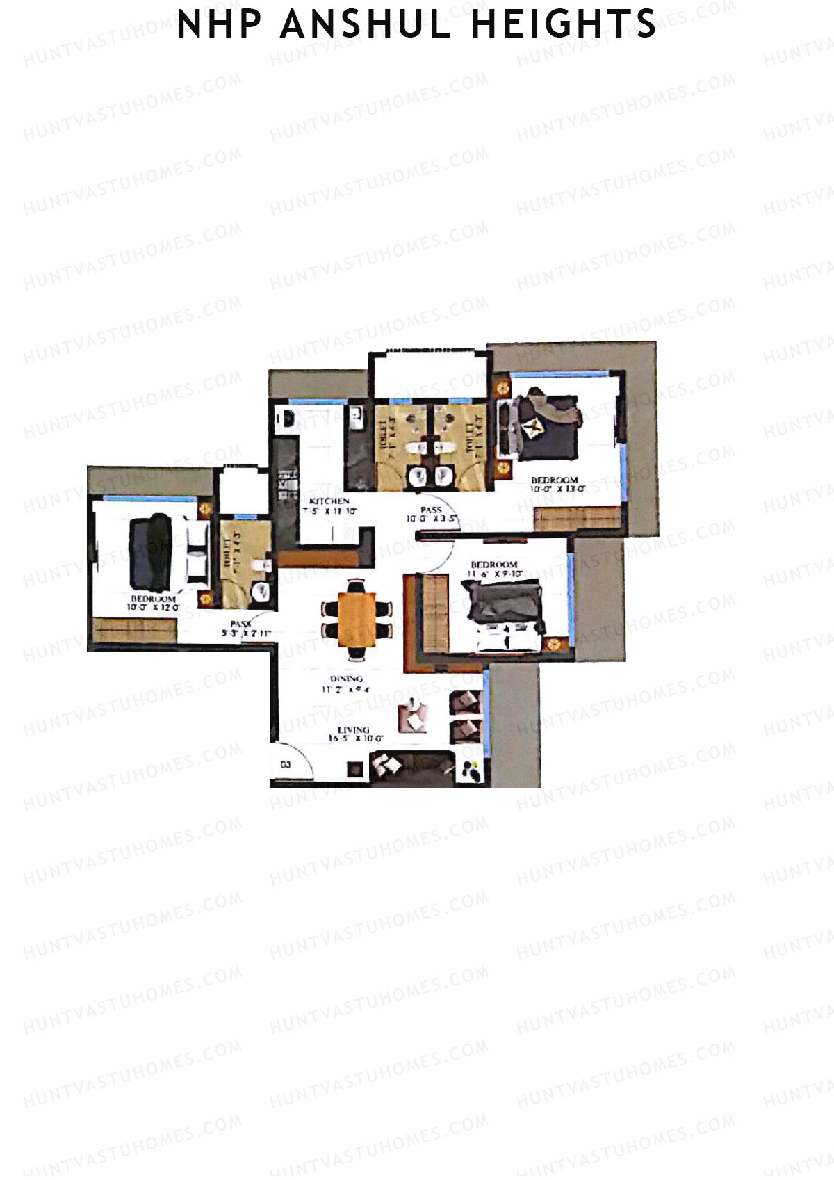 NHP Anshul Heights Wing A Unit 3 Floor Plan