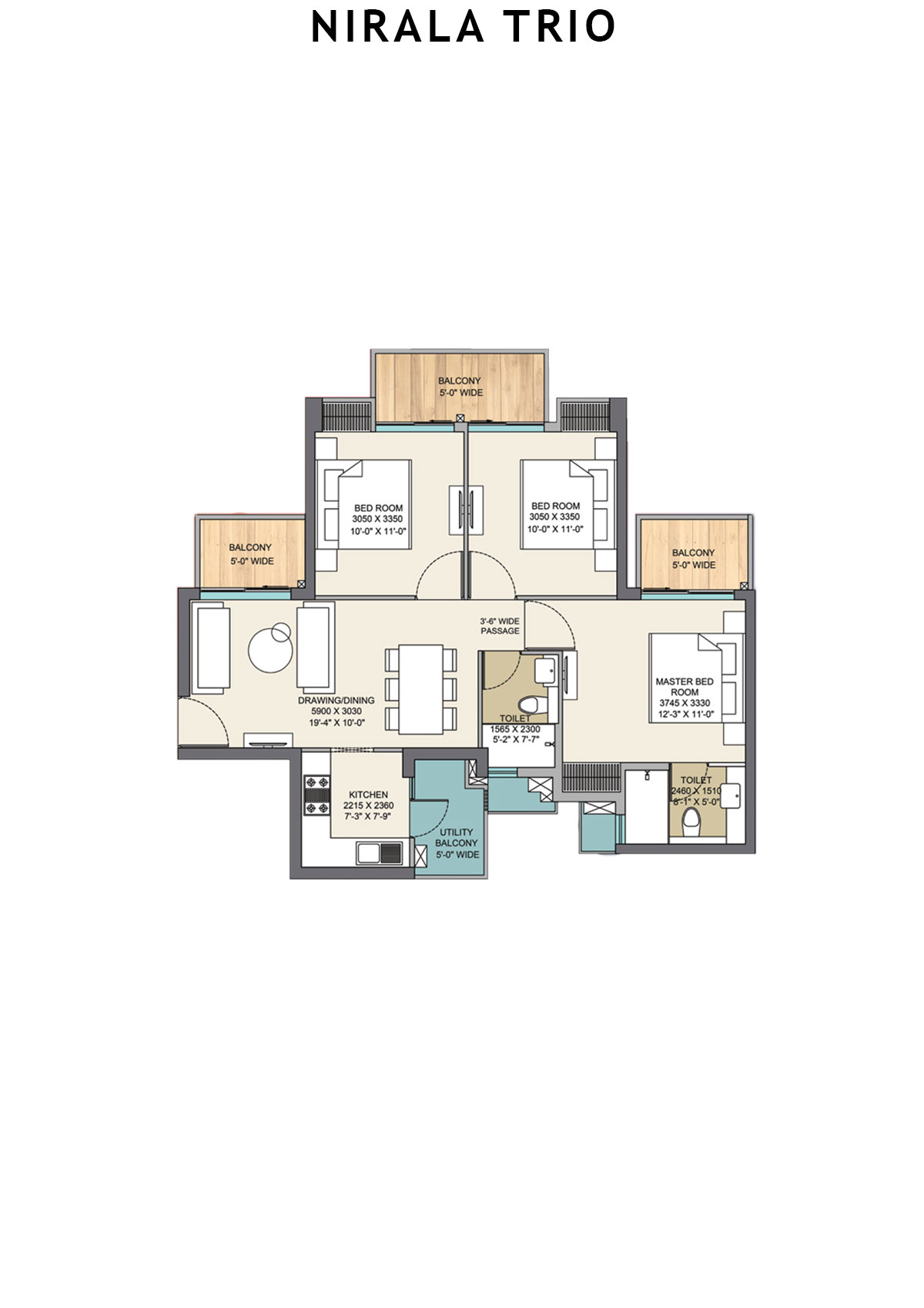 Nirala Trio Tower T2 Unit 1 (Type A) Floor Plan