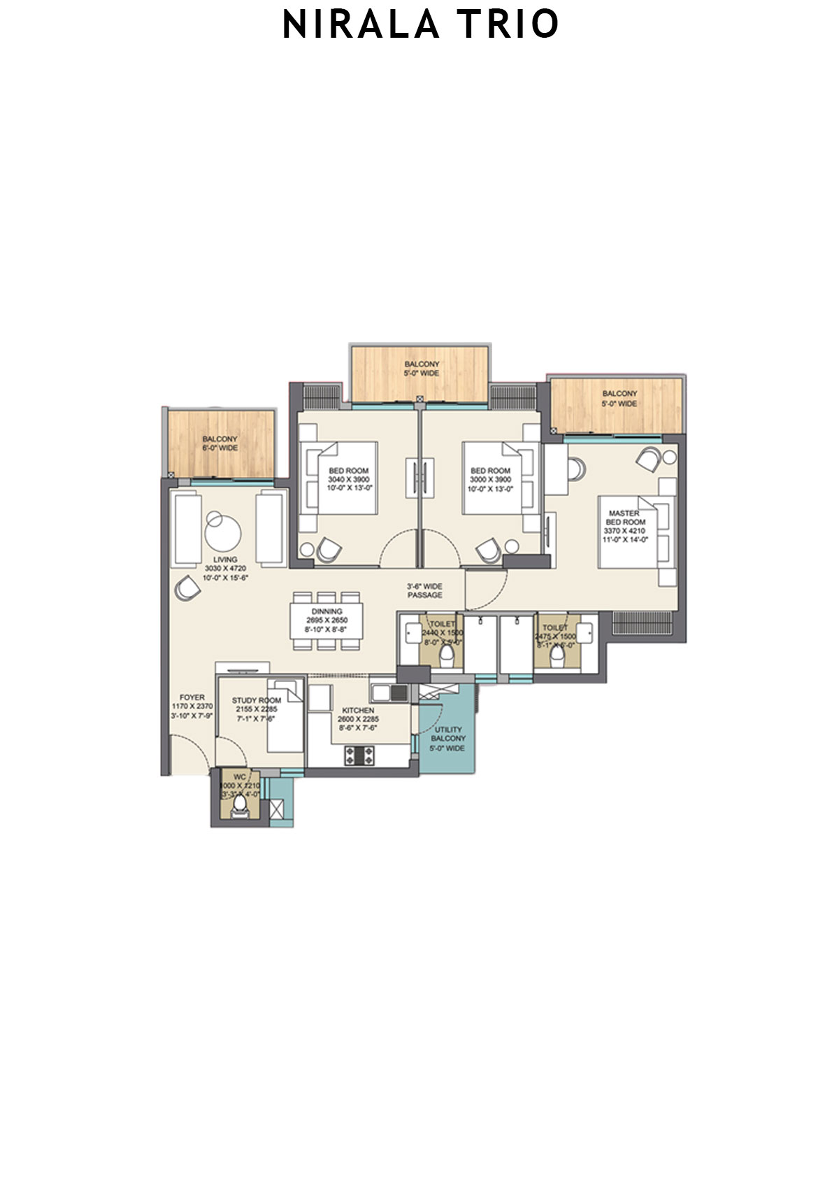 Nirala Trio Tower T3 Unit 2 (Type C) Floor Plan
