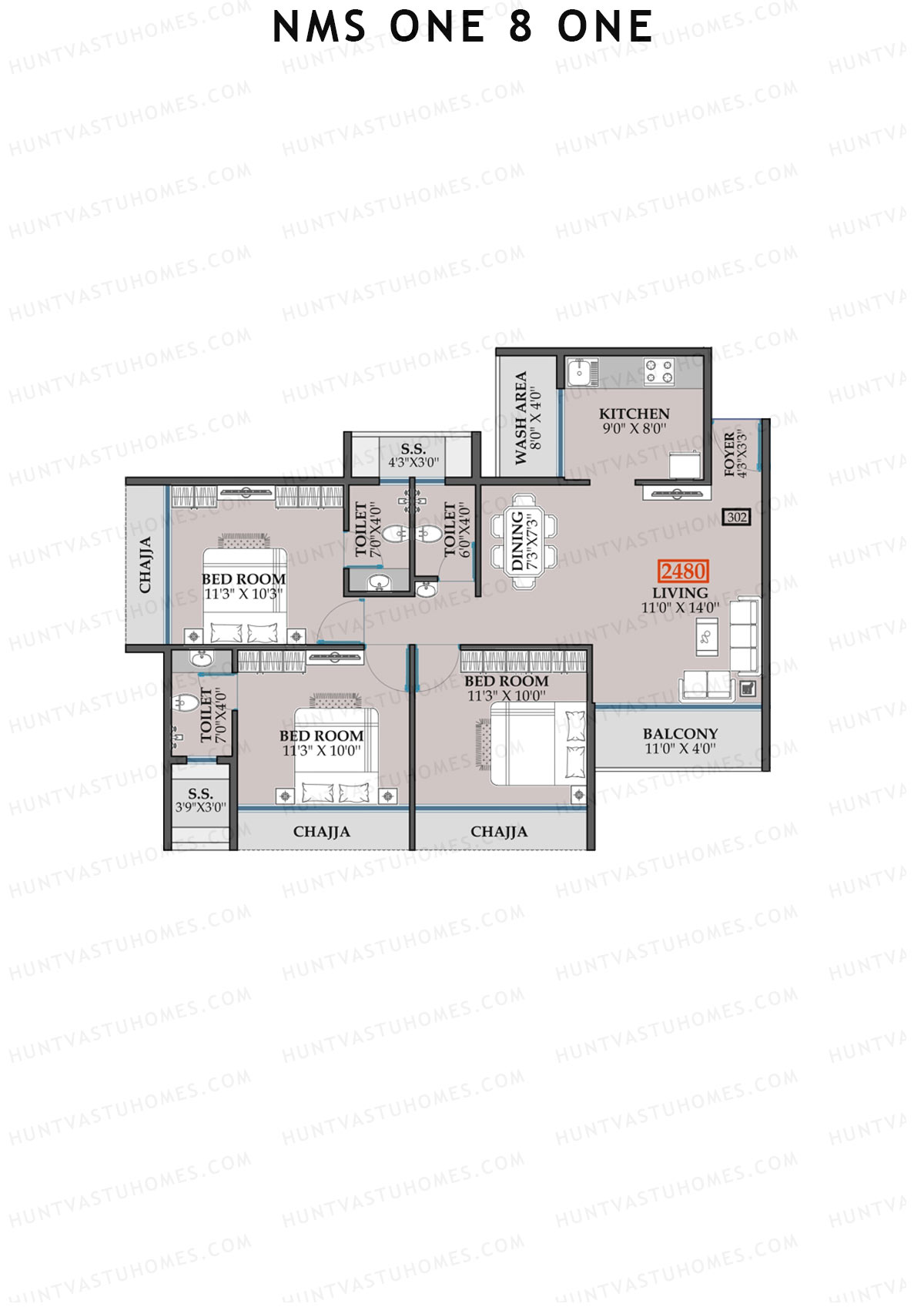 NMS One 8 One Wing A Unit 2 Floor Plan