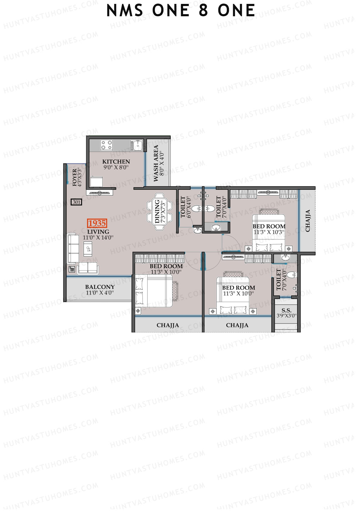 NMS One 8 One Wing B Unit 1 Floor Plan