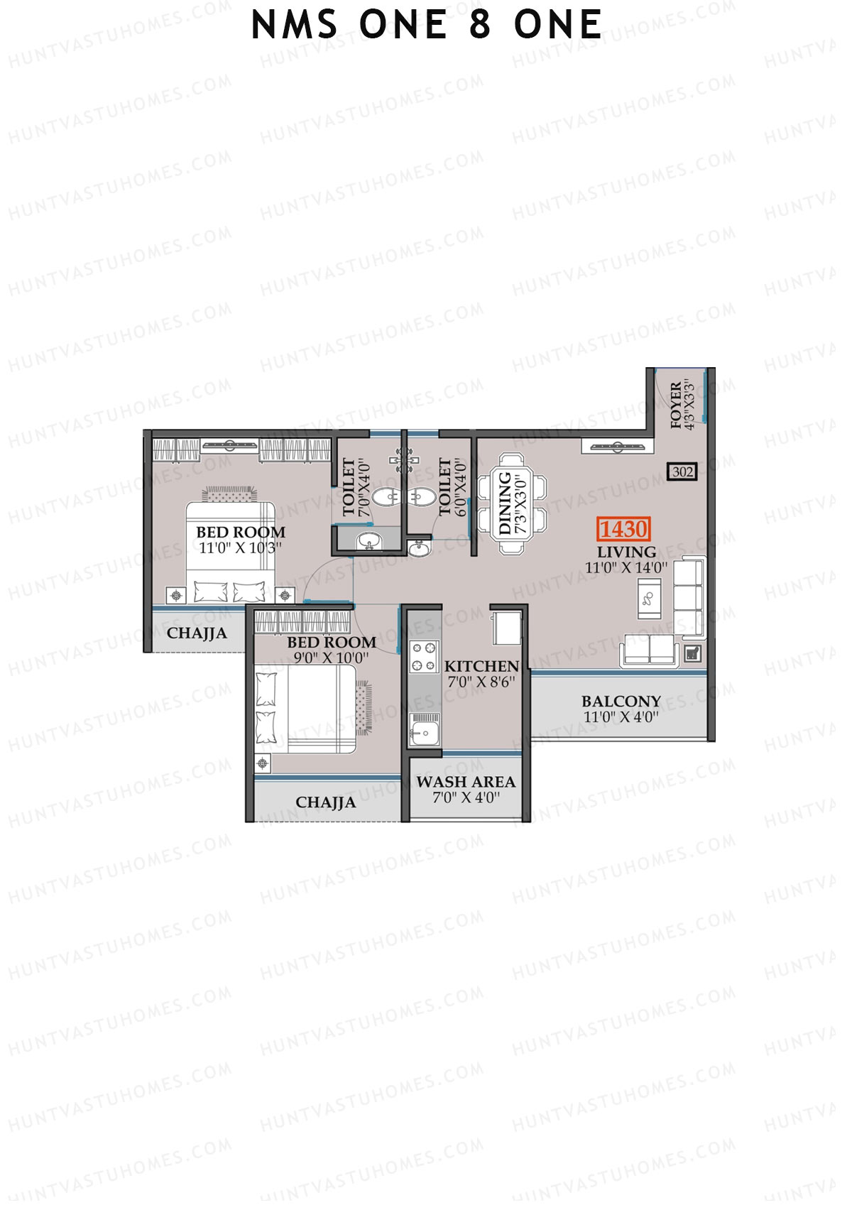 NMS One 8 One Wing B Unit 2 Floor Plan