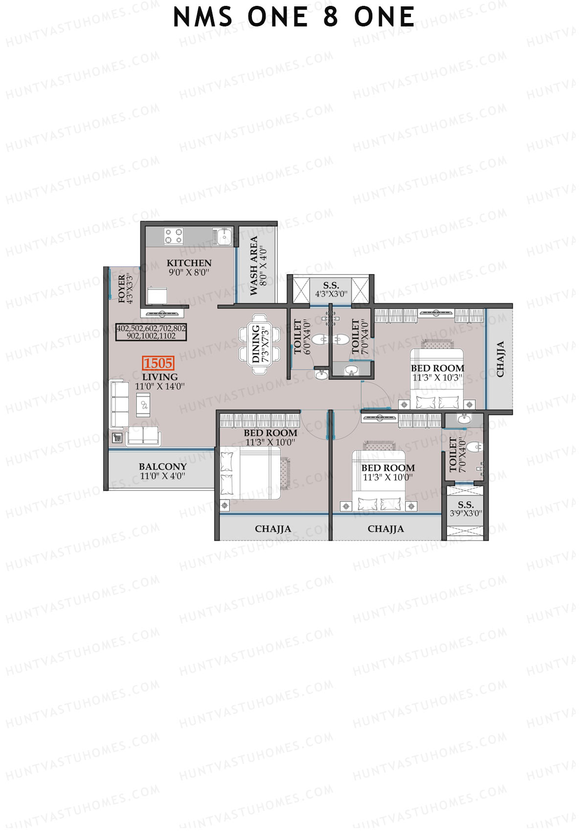 NMS One 8 One Wing B Unit 2 Floor Plan
