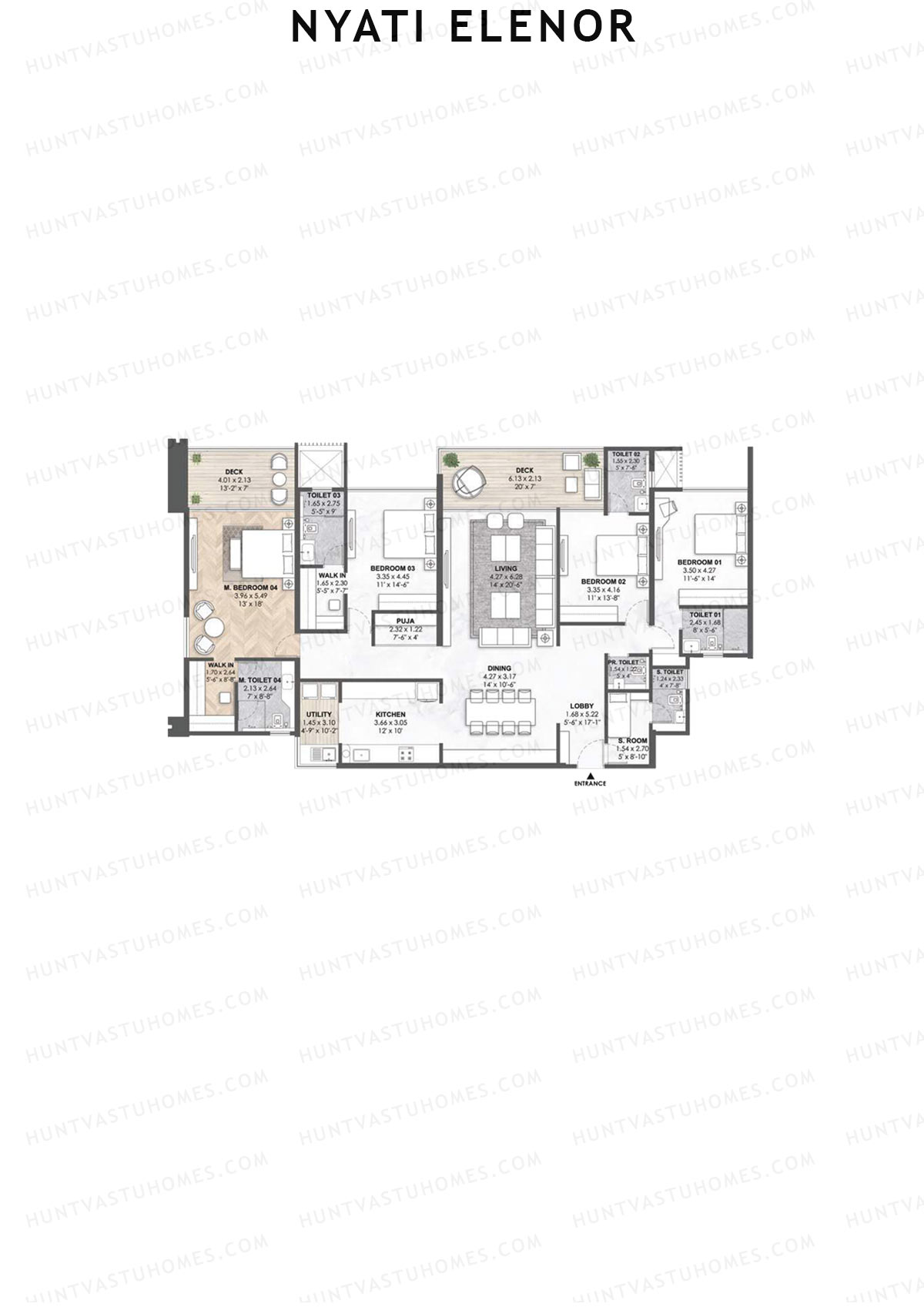 Nyati Elenor, Tower A, Unit 1, 4BHK, Carpet Area 2325   sq ft 