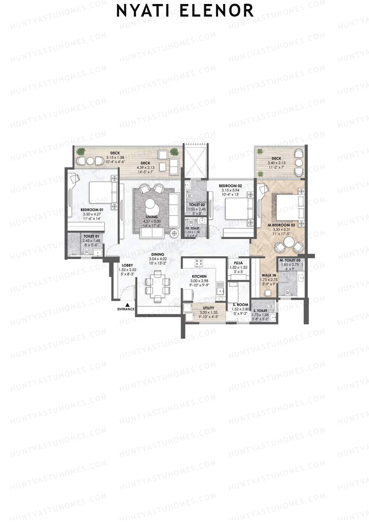 Nyati Elenor, Tower A, Unit 2, 3BHK, Carpet Area 1789   sq ft 