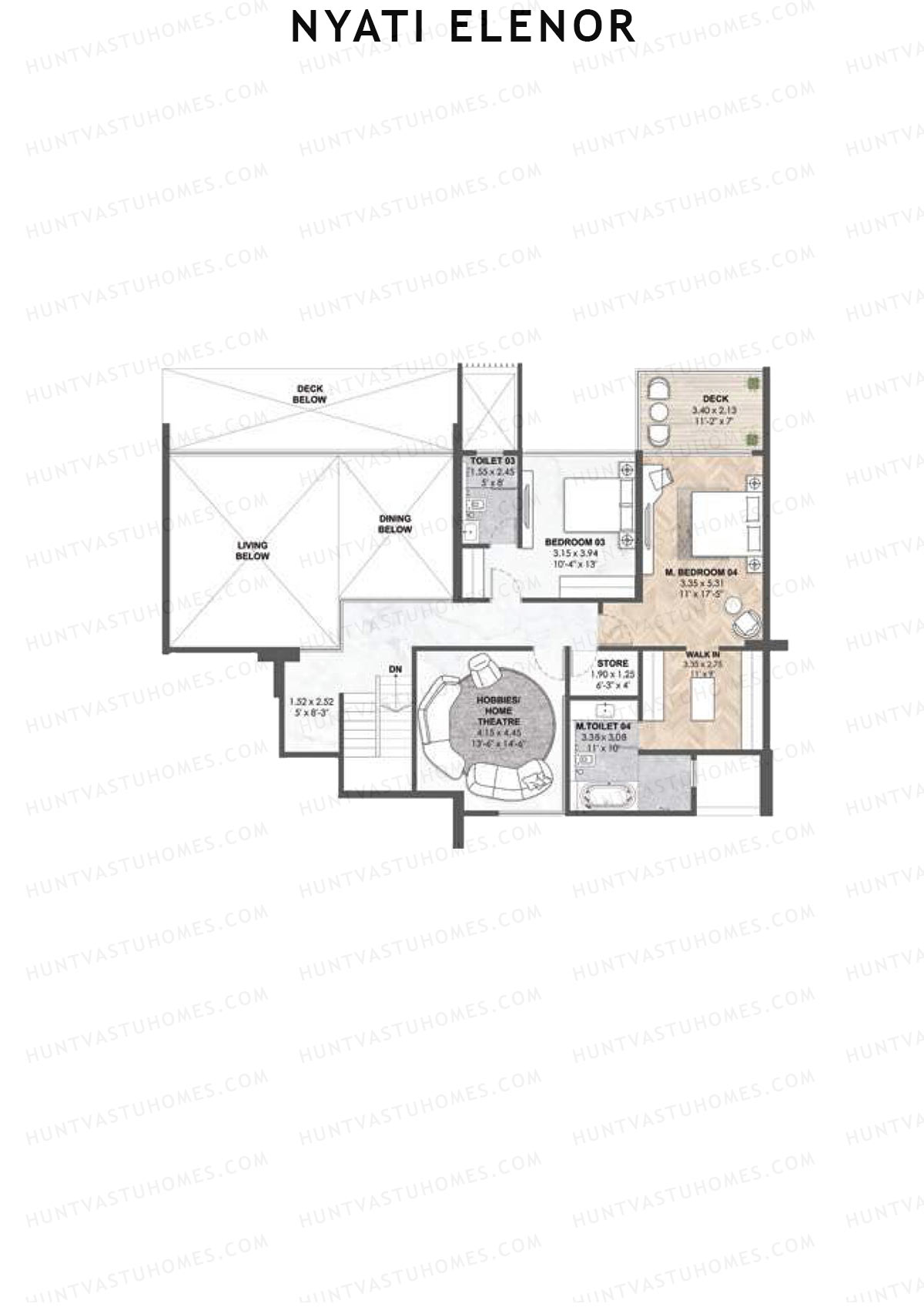 Nyati Elenor, Tower A, Unit 2 (Type DU), 4BHK, Carpet Area 2980   sq ft 