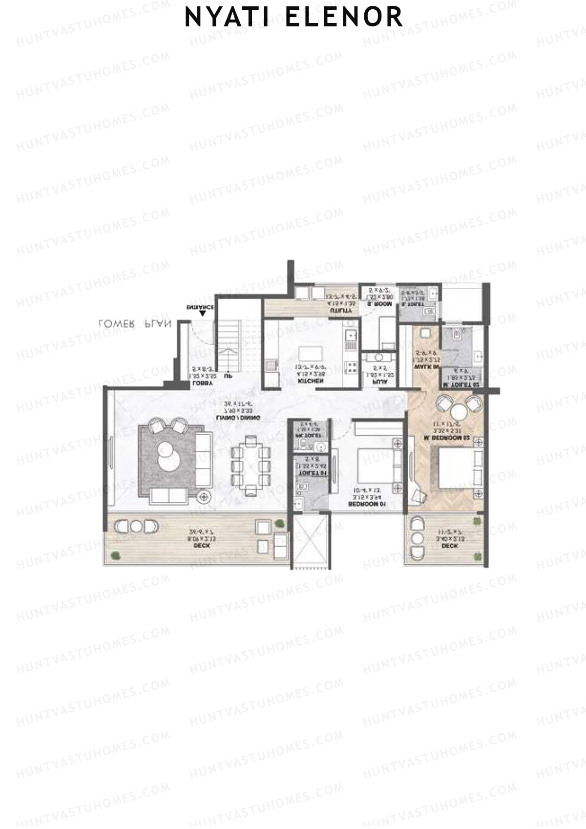 Nyati Elenor, Tower A, Unit 3 (Type DU), 4BHK, Carpet Area 2980   sq ft 