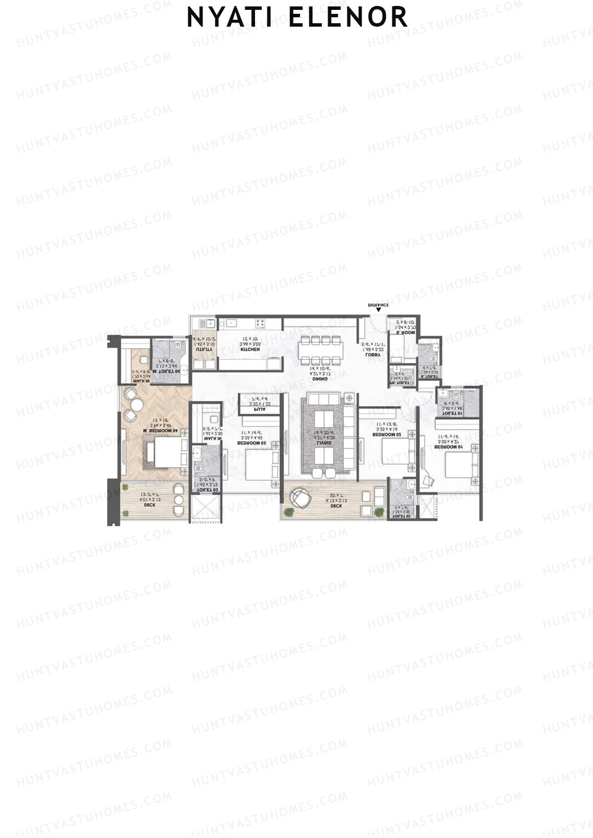 Nyati Elenor, Tower A, Unit 4, 4BHK, Carpet Area 2325   sq ft 