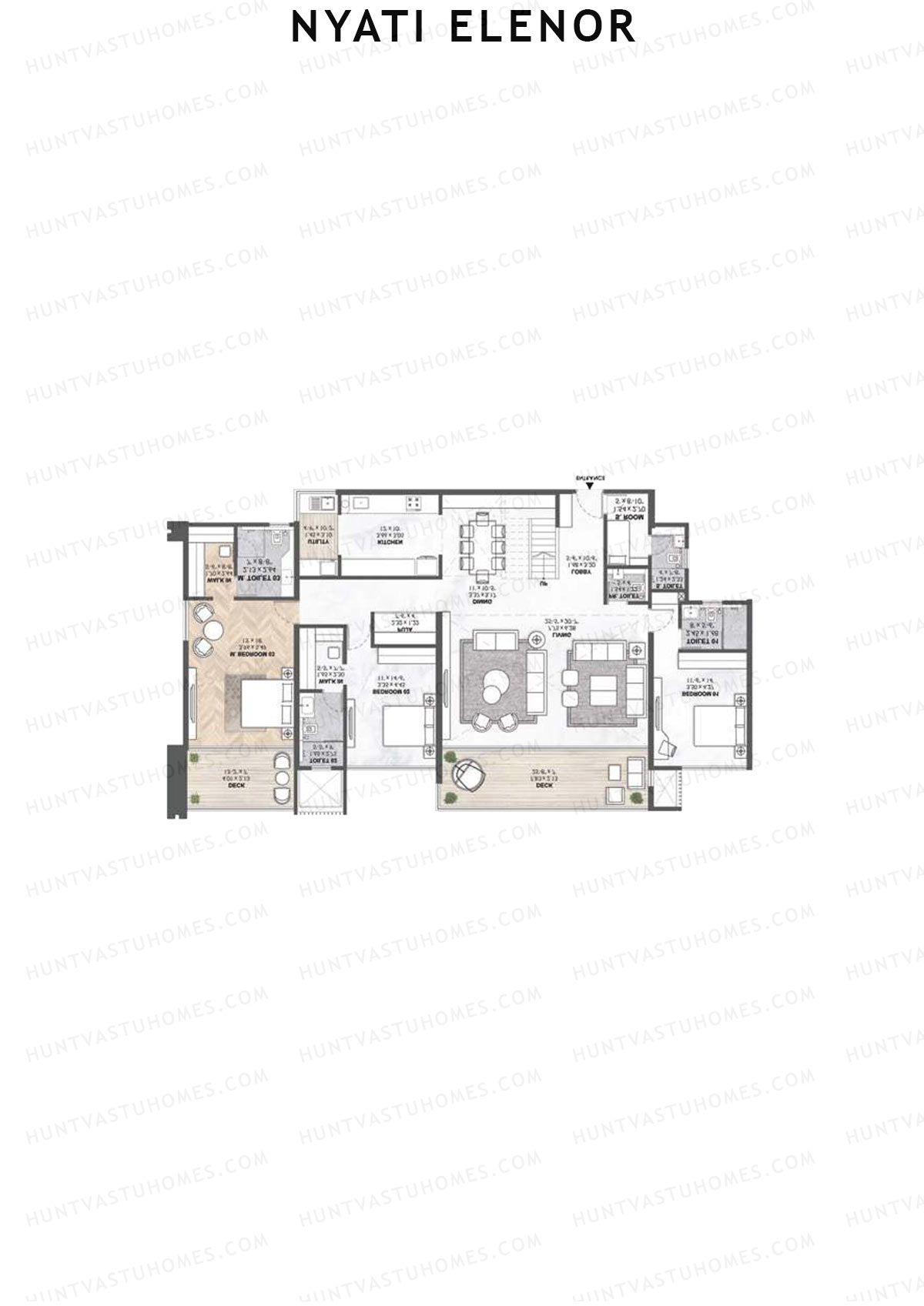 Nyati Elenor, Tower A, Unit 4 (Type DU), 6BHK, Carpet Area 3994   sq ft 