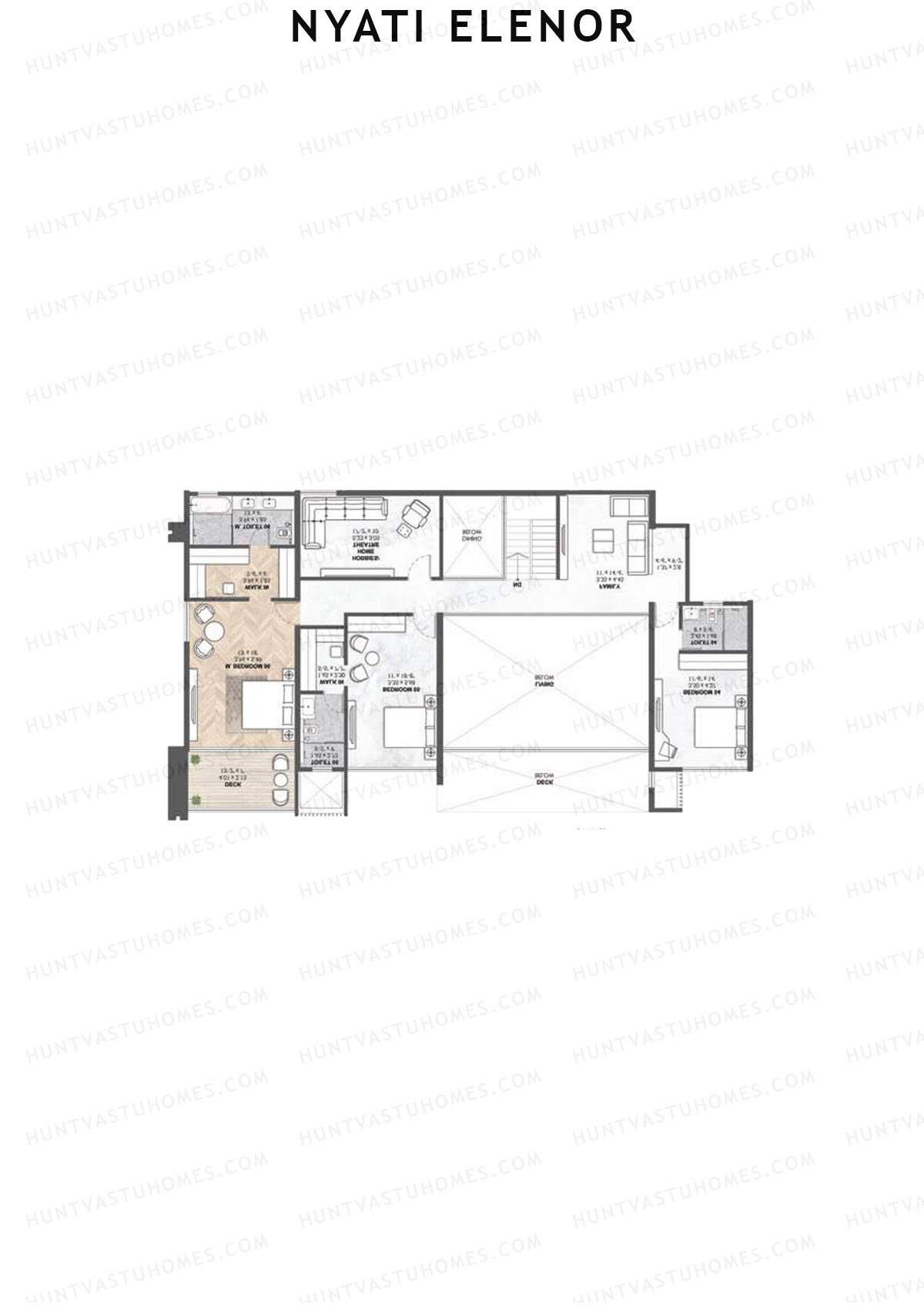 Nyati Elenor, Tower A, Unit 4 (Type DU), 6BHK, Carpet Area 3994   sq ft 
