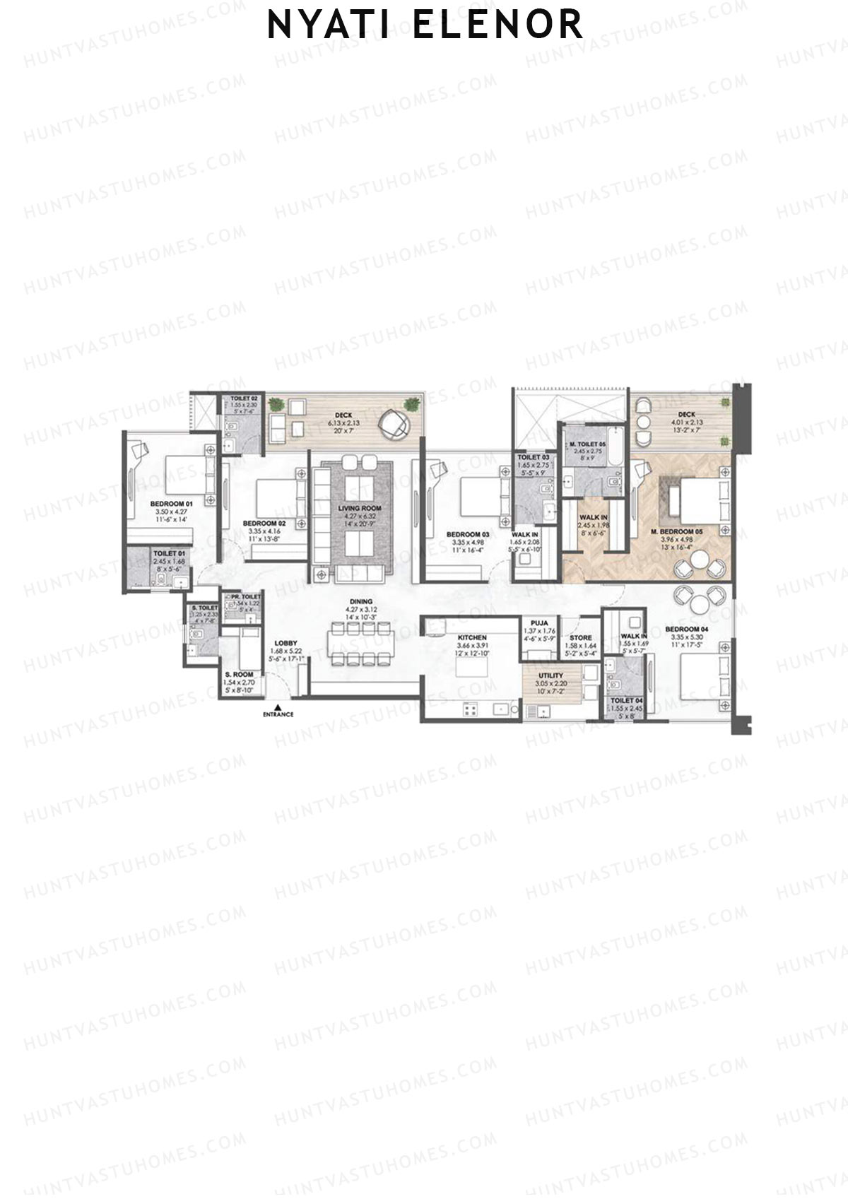 Nyati Elenor, Tower B, Unit 2, 5BHK, Carpet Area 2757   sq ft 