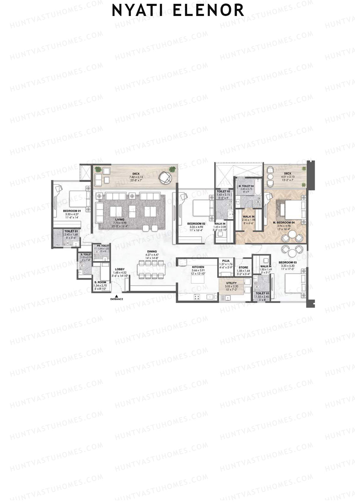 Nyati Elenor, Tower B, Unit 2, 4BHK, Carpet Area 2757   sq ft 