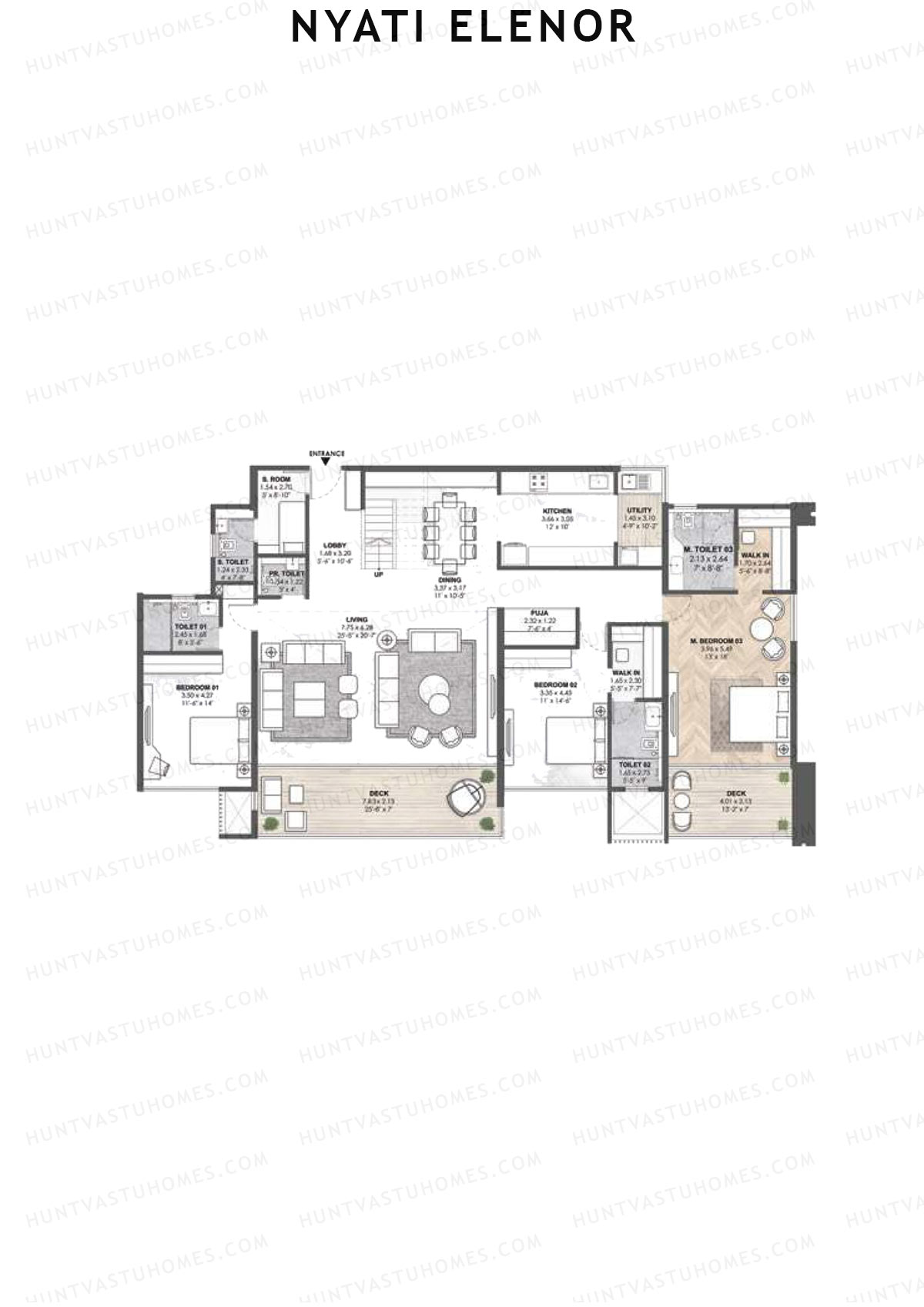 Nyati Elenor, Tower B, Unit 3 (Type DU), 6BHK, Carpet Area 3996   sq ft 