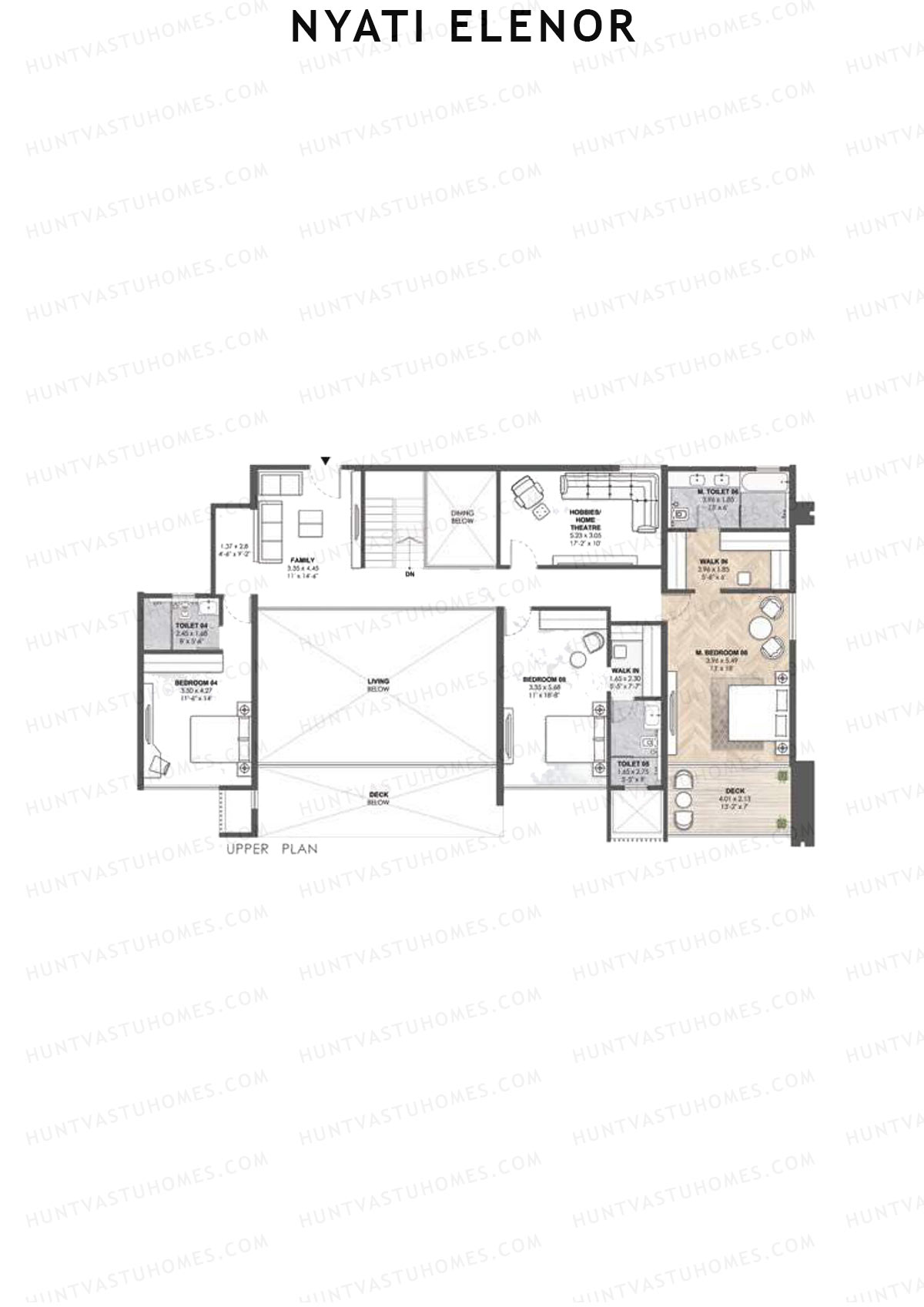 Nyati Elenor, Tower B, Unit 3 (Type DU), 6BHK, Carpet Area 3996   sq ft 