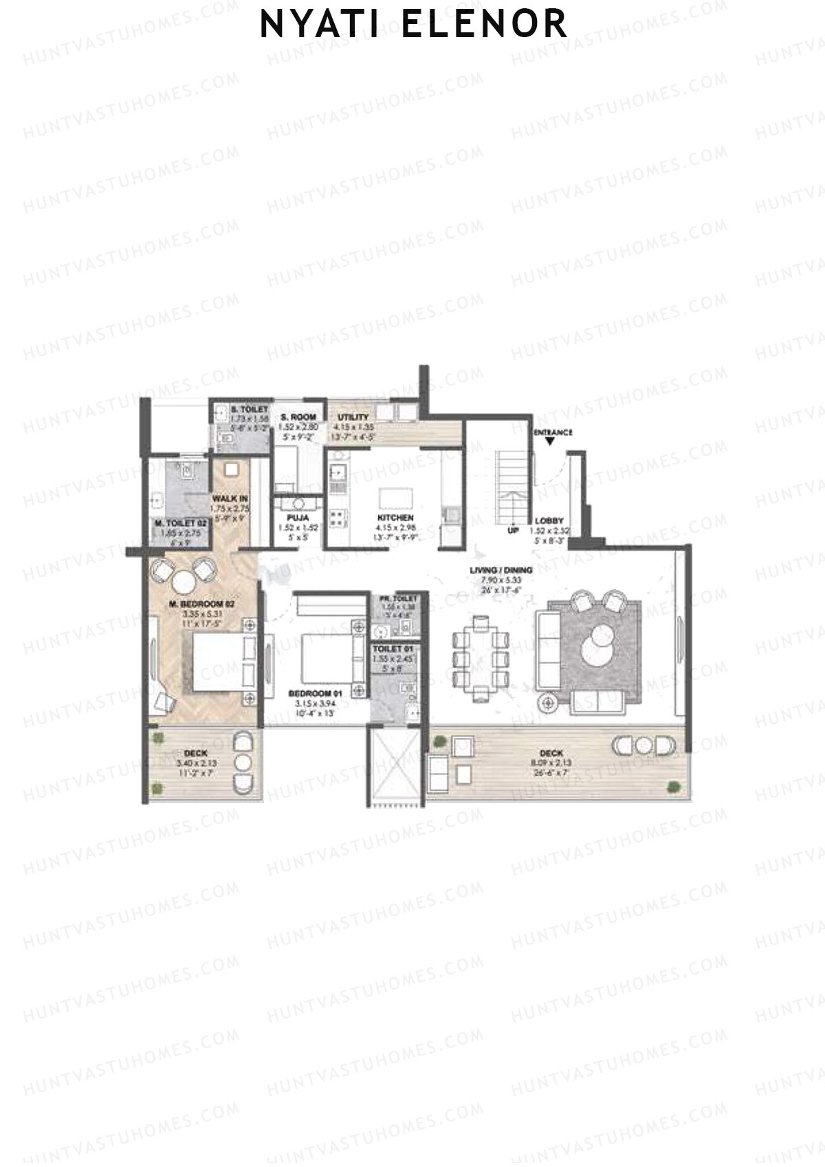 Nyati Elenor, Tower B, Unit 4 (Type DU), 4BHK, Carpet Area 2980   sq ft 