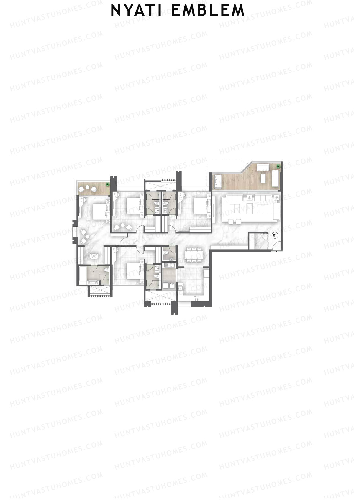 Nyati Emblem, Tower F, Unit 1, 4BHK, Carpet Area 2601   sq ft 
