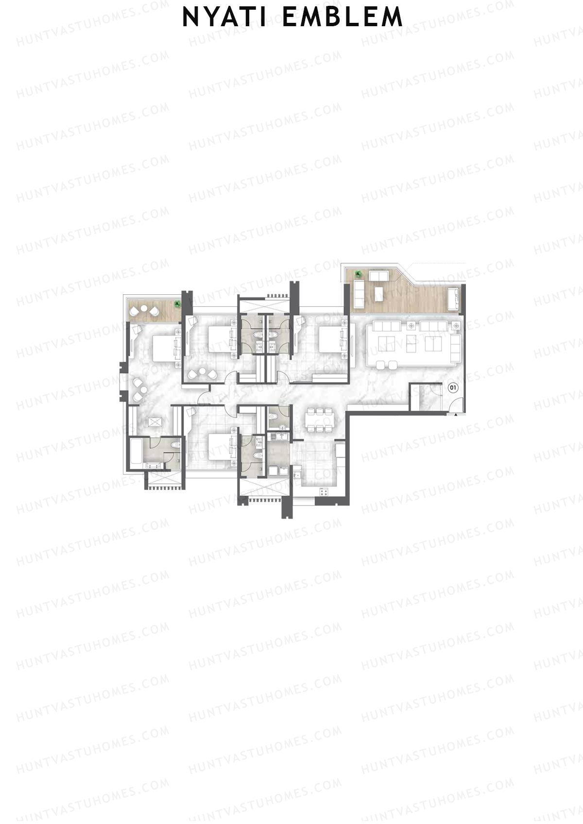 Nyati Emblem, Tower F, Unit 1, 4BHK, Carpet Area 2604   sq ft 