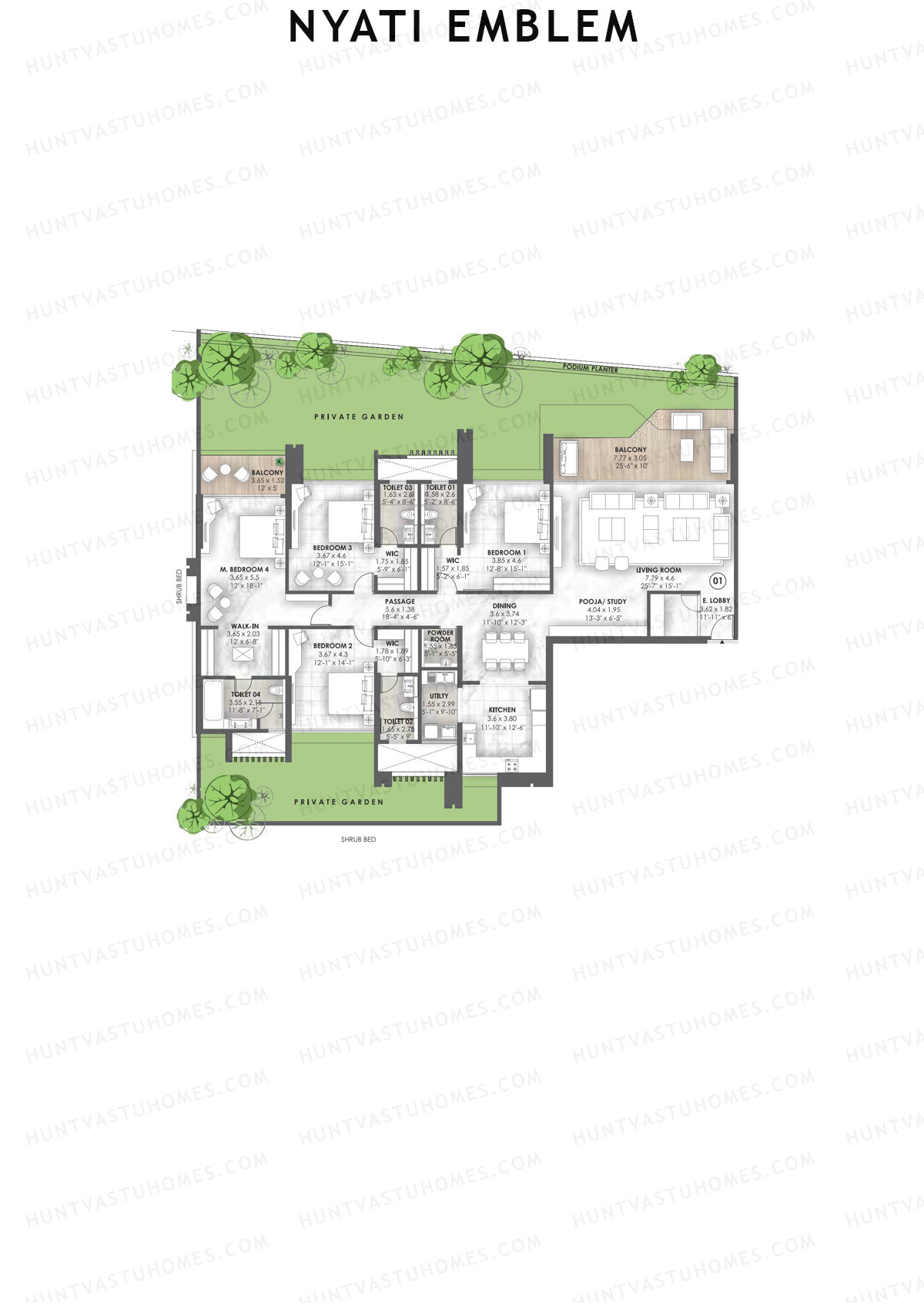 Nyati Emblem, Tower F, Unit 1, 4BHK, Carpet Area 2623   sq ft 