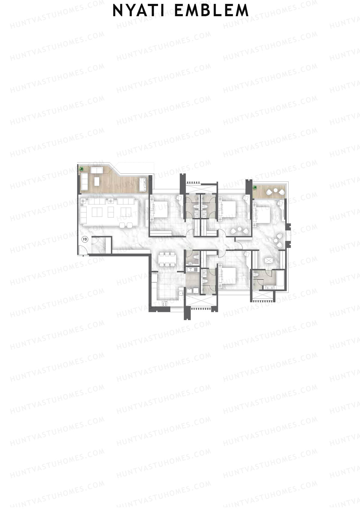 Nyati Emblem, Tower F, Unit 2, 4BHK, Carpet Area 2601   sq ft 