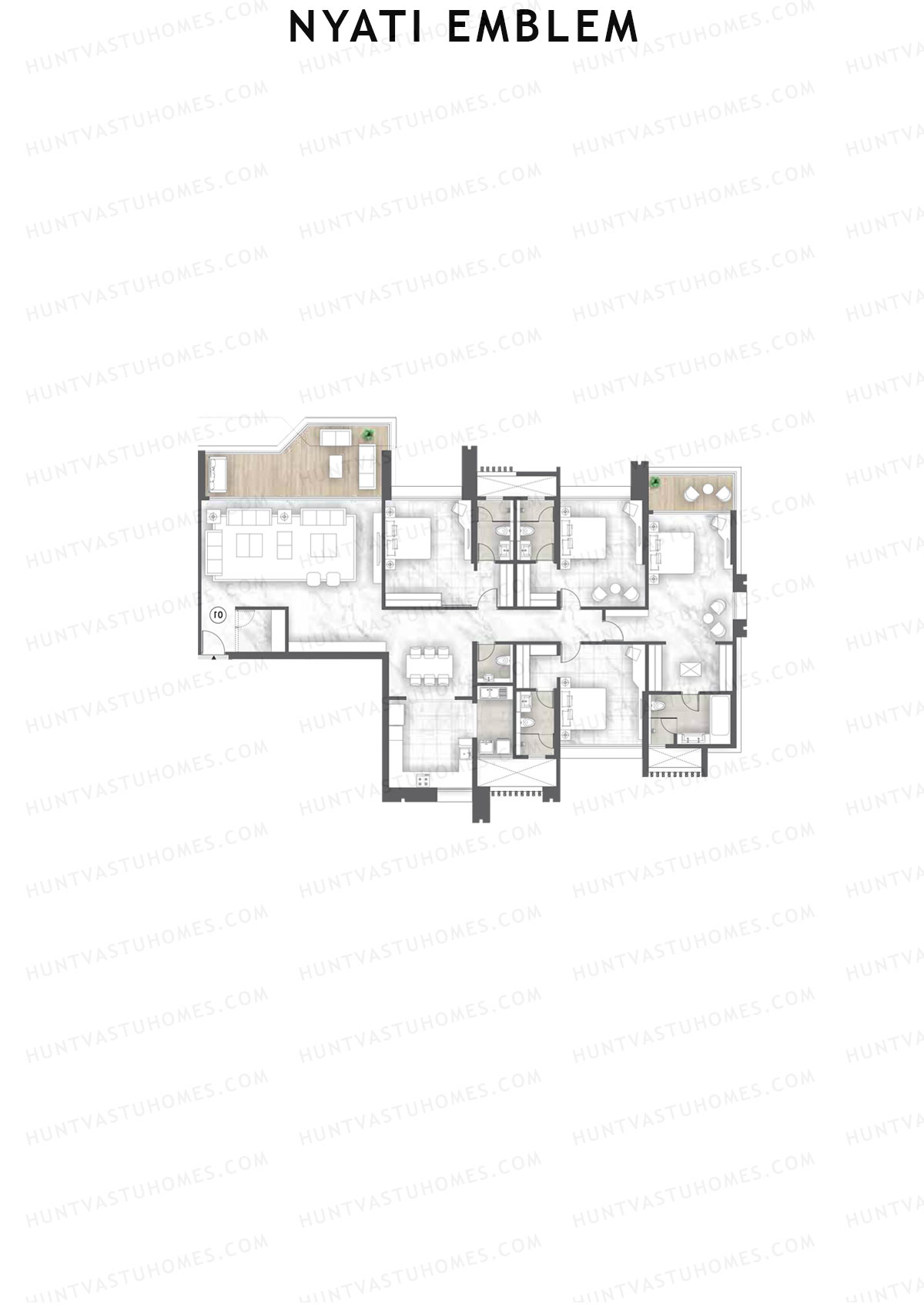 Nyati Emblem, Tower F, Unit 2, 4BHK, Carpet Area 2604   sq ft 