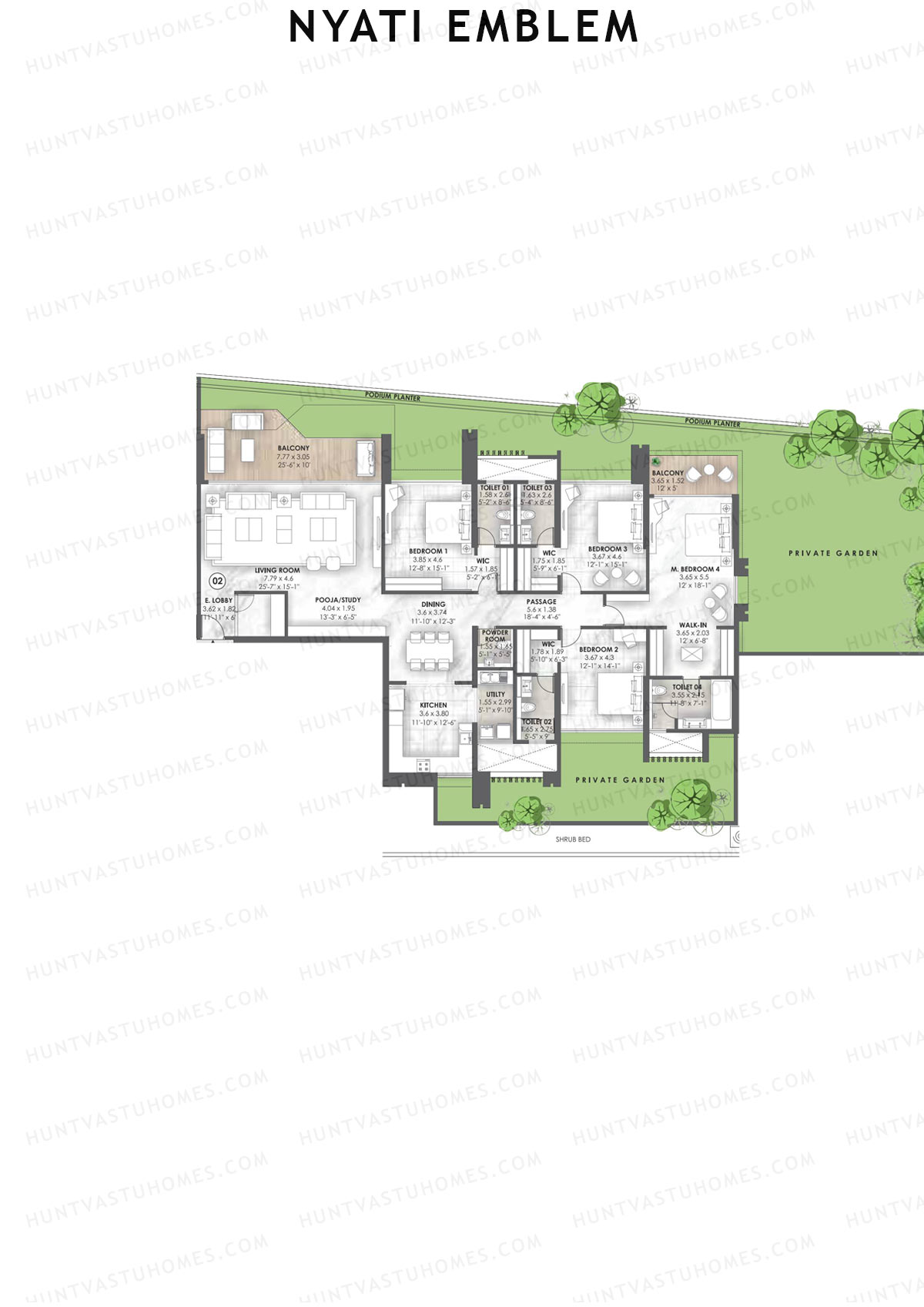 Nyati Emblem, Tower F, Unit 2, 4BHK, Carpet Area 2631   sq ft 