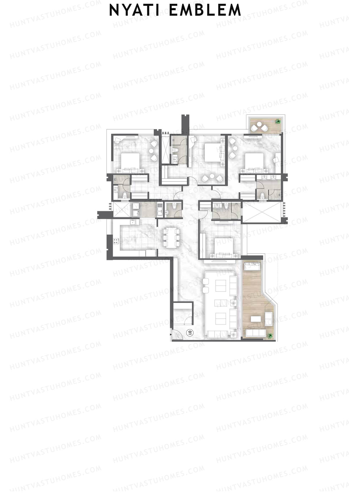 Nyati Emblem, Tower G, Unit 1, 4BHK, Carpet Area 2593   sq ft 