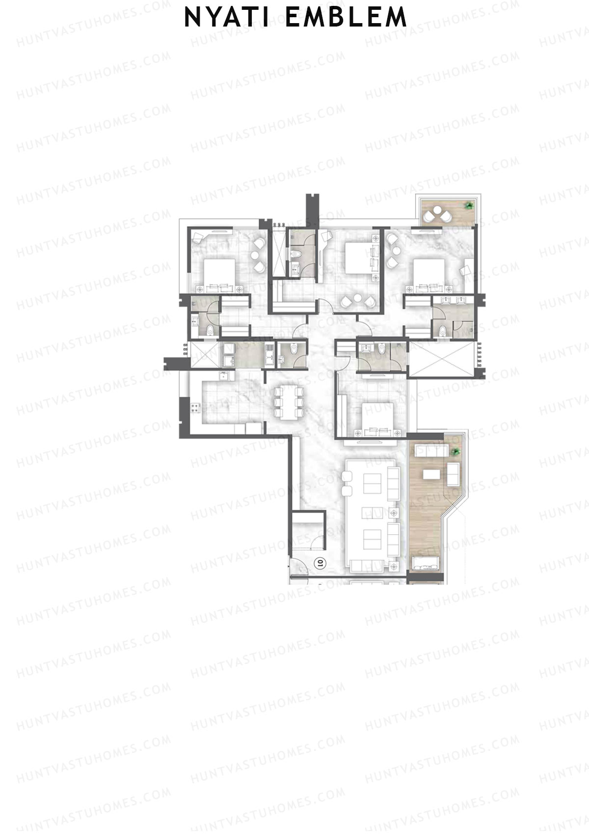 Nyati Emblem, Tower G, Unit 1, 4BHK, Carpet Area 2596   sq ft 