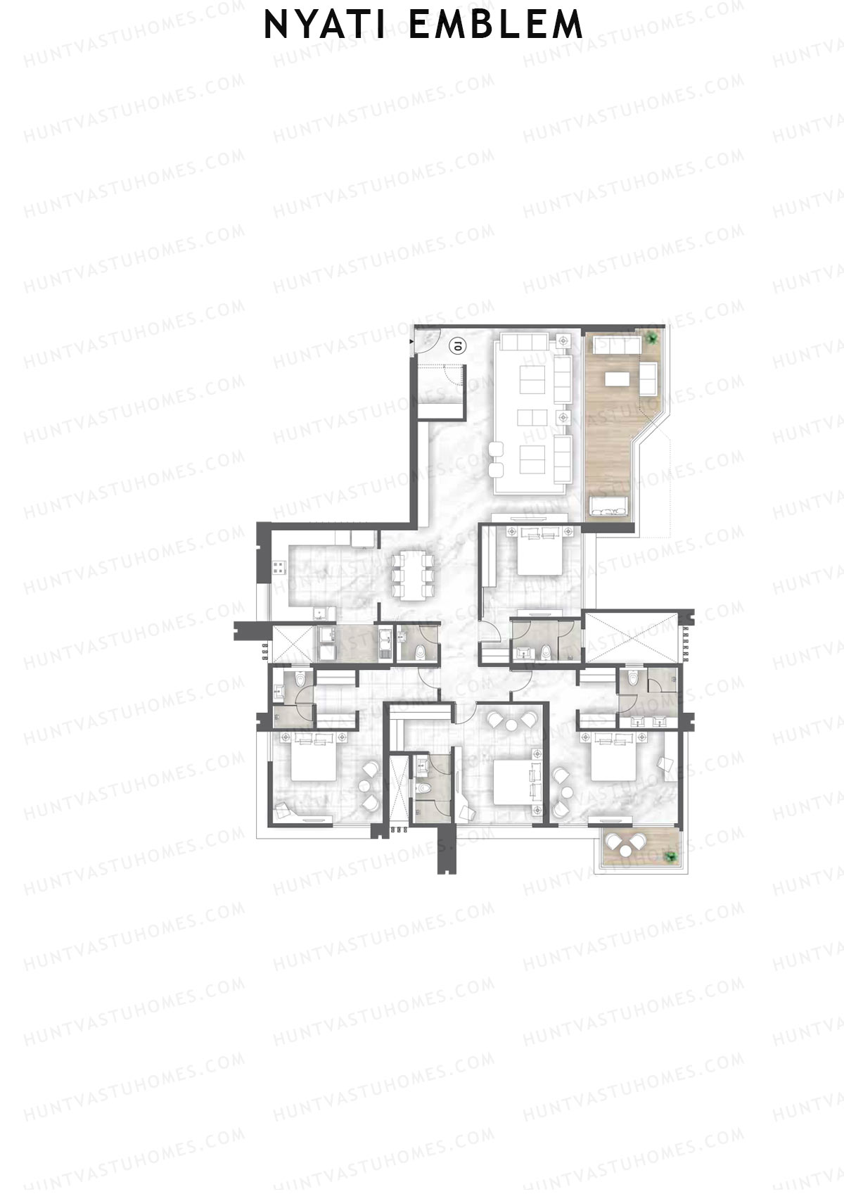 Nyati Emblem, Tower G, Unit 2, 4BHK, Carpet Area 2593   sq ft 