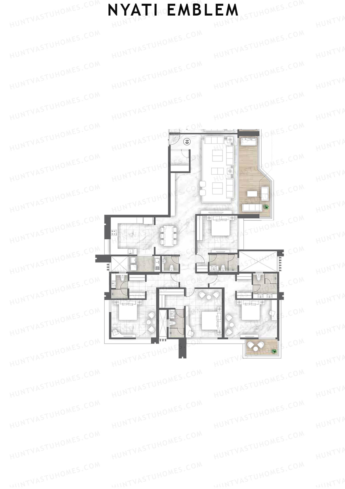 Nyati Emblem, Tower G, Unit 2, 4BHK, Carpet Area 2596   sq ft 