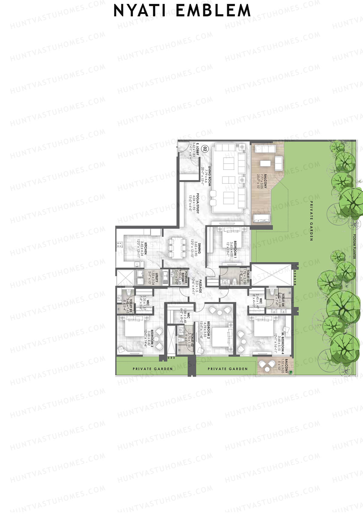 Nyati Emblem, Tower G, Unit 2, 4BHK, Carpet Area 2629   sq ft 
