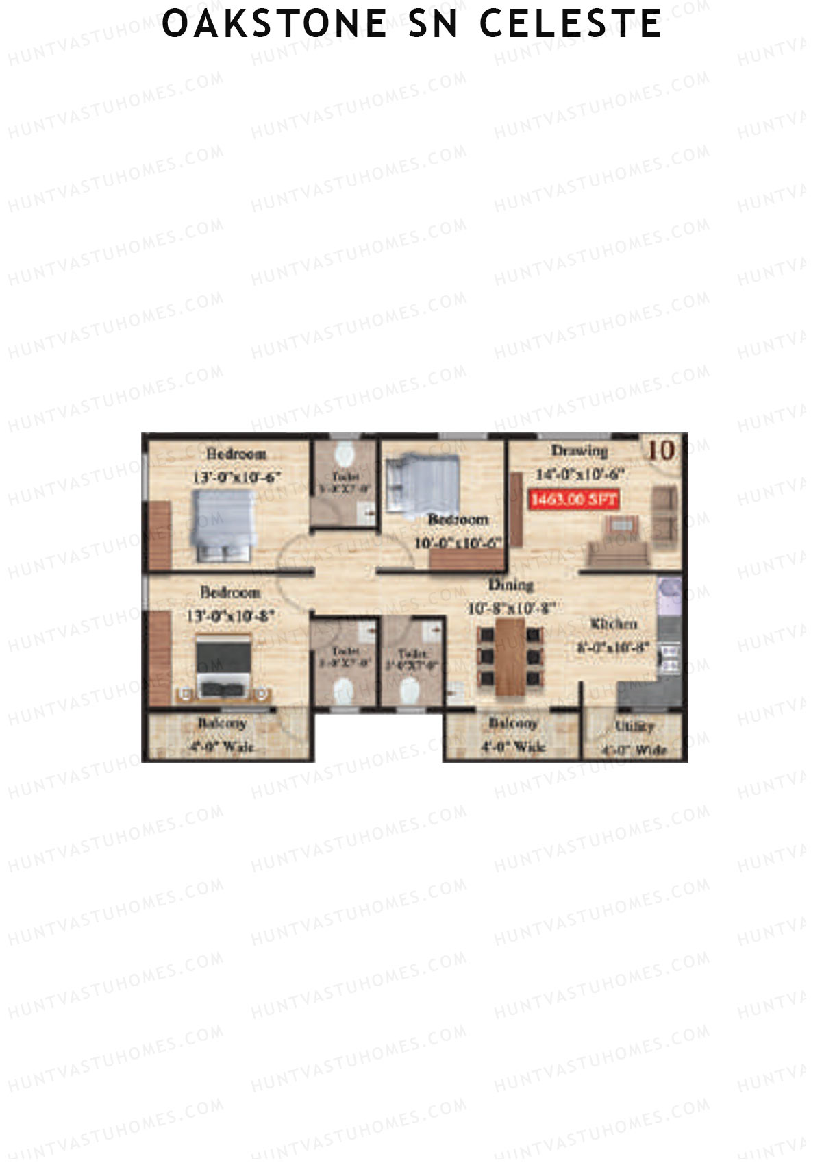 Oakstone Sn Celeste, Block A, Unit 10, 3BHK, Super Area 1463   sq ft 