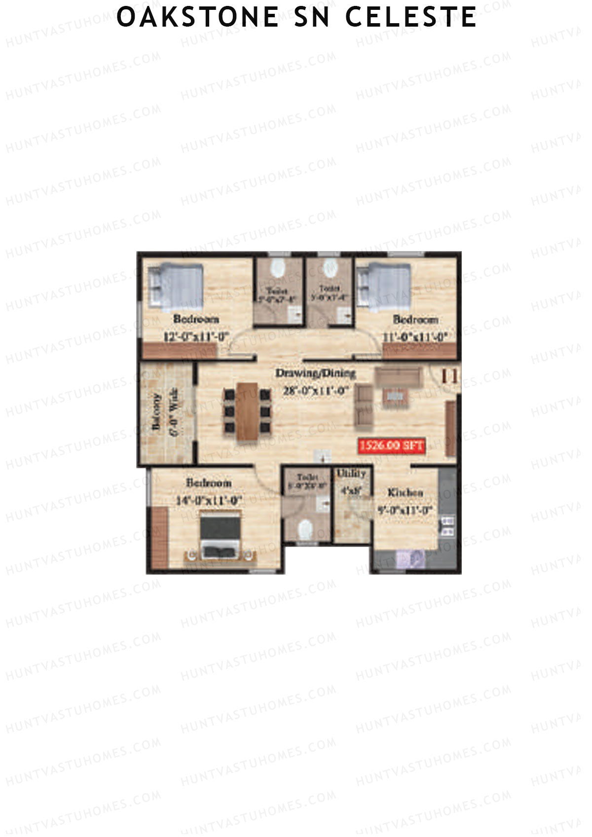Oakstone Sn Celeste, Block A, Unit 11, 3BHK, Super Area 1526   sq ft 