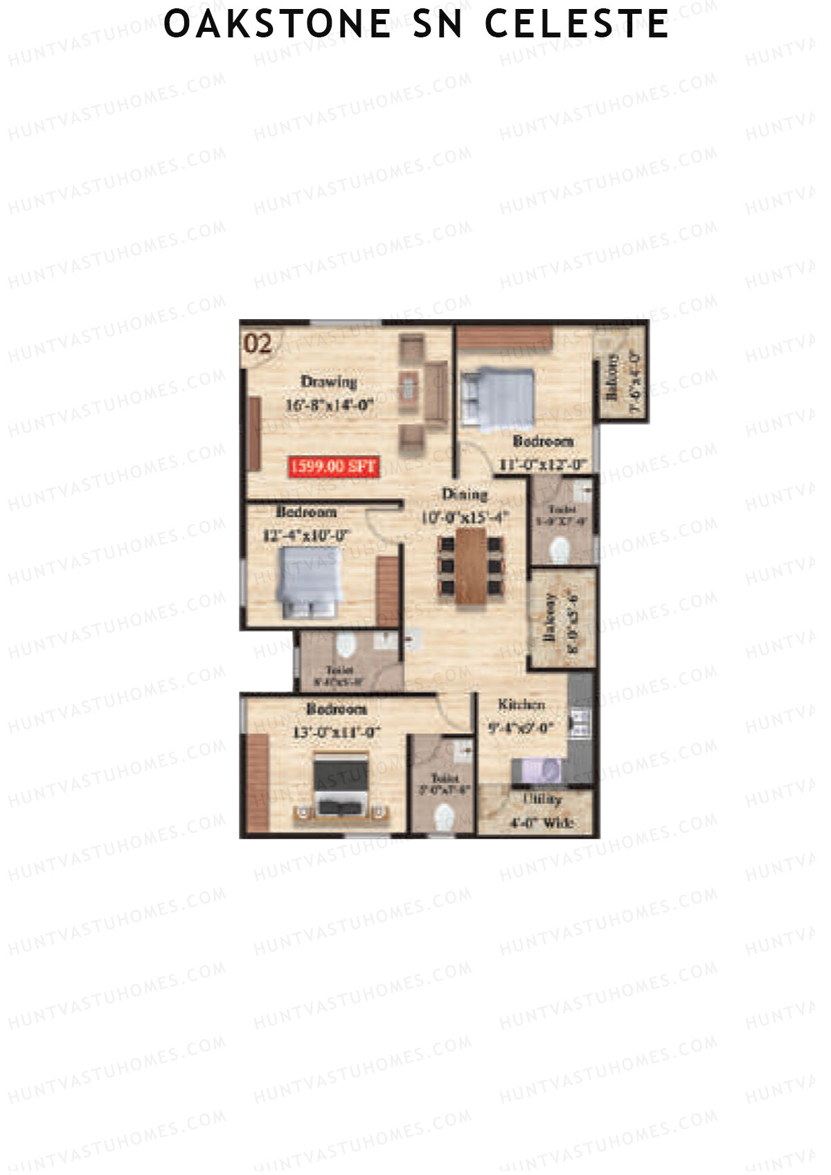 Oakstone Sn Celeste, Block A, Unit 2, 3BHK, Super Area 1599   sq ft 